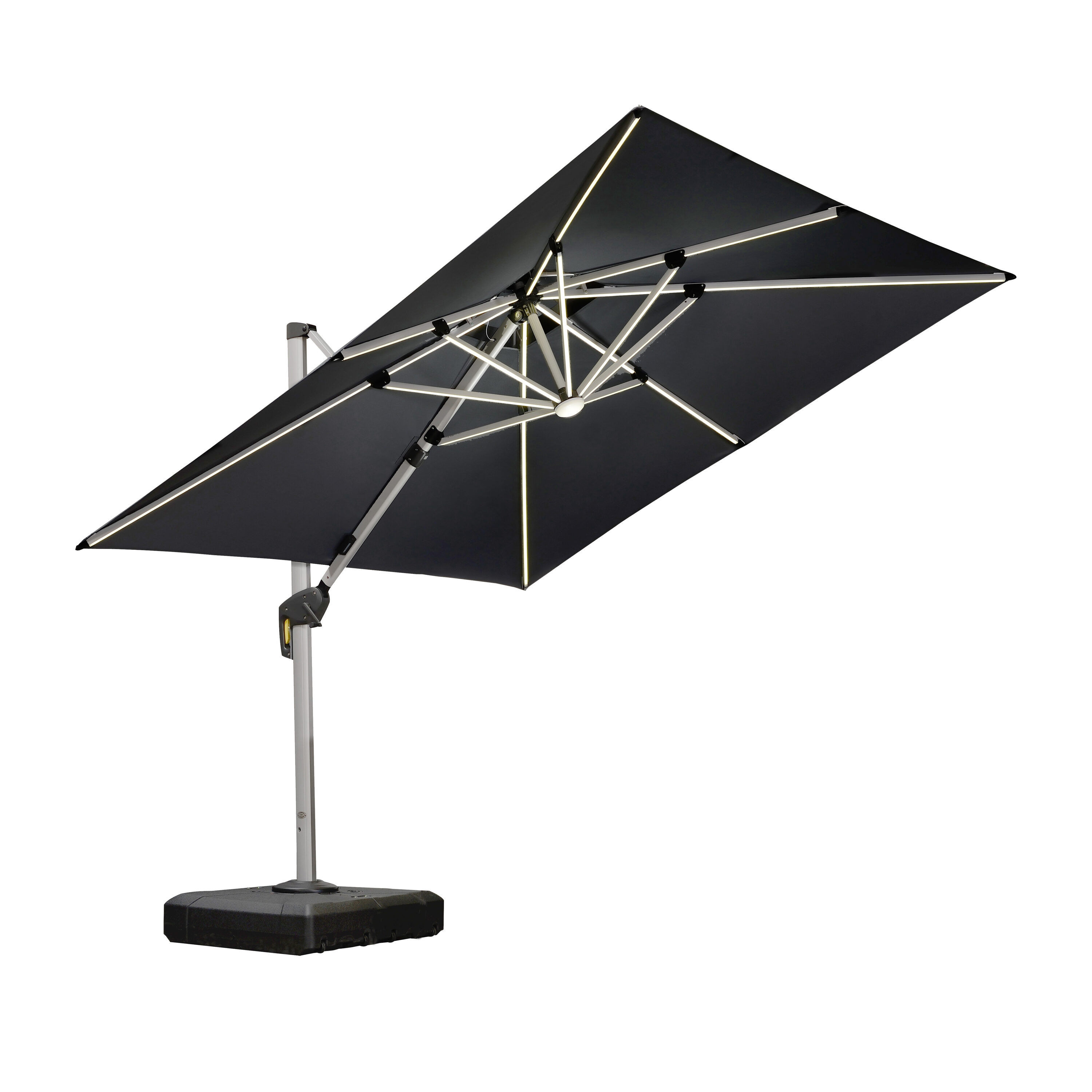 PURPLE LEAF LSGLRSDT09-GY 9-ft Aluminum Gray Crank Cantilever Patio Umbrella with Lights and