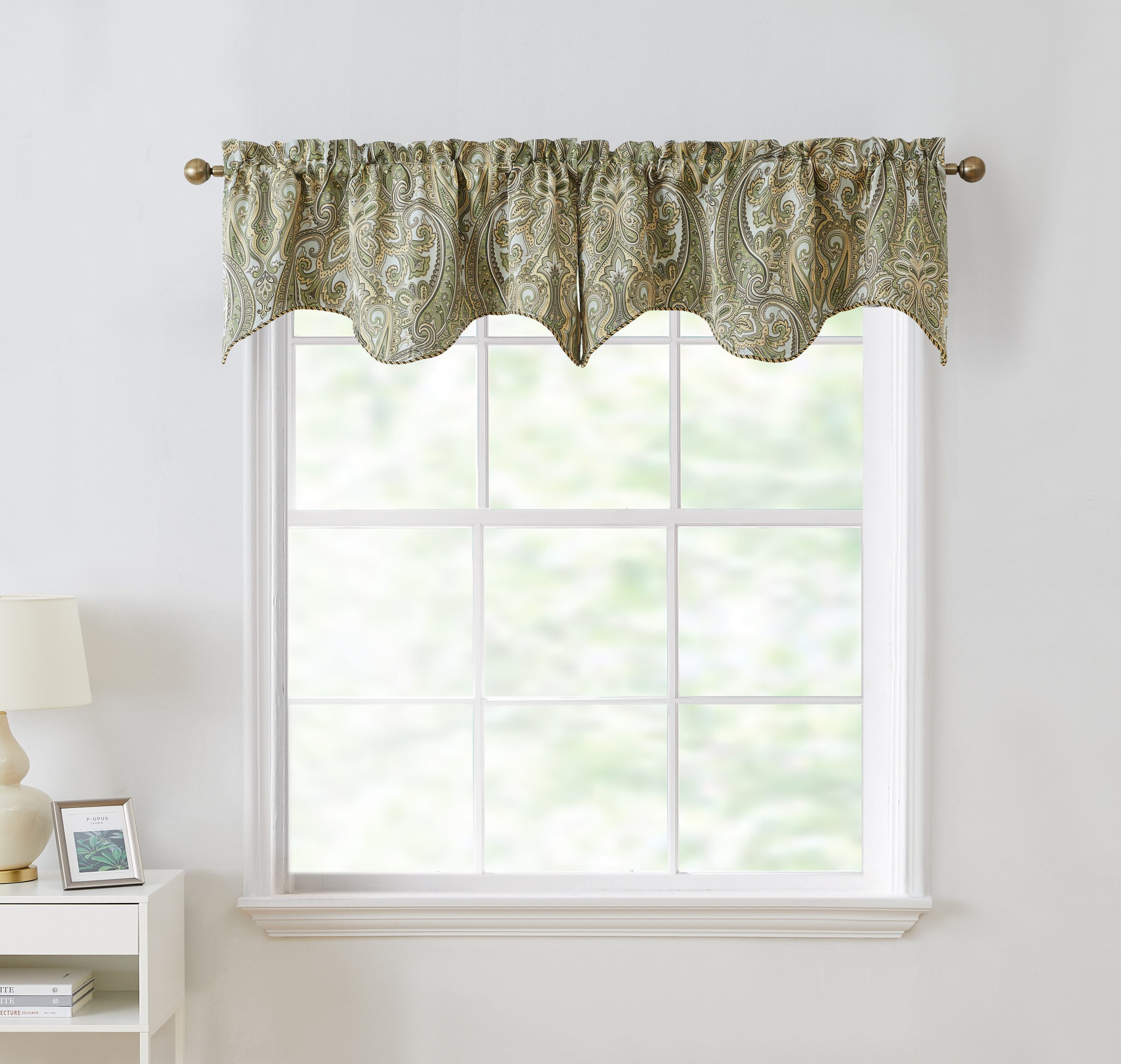 Sage Green Paisley Scalloped Rod Pocket Valance