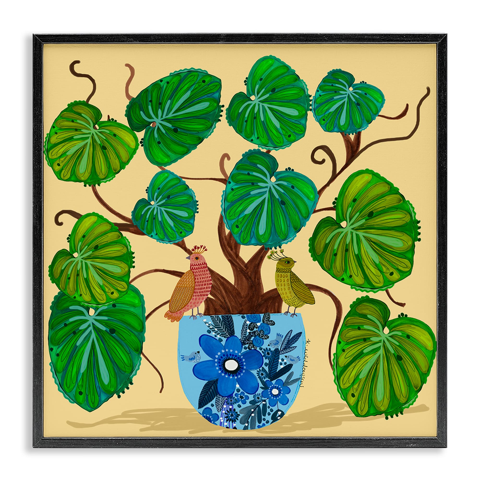 Stupell Industries BS-610-FR-12X12 Potted Plant and Birds Perched Black Framed Giclee Art By Kay Widdowson 12 x 12