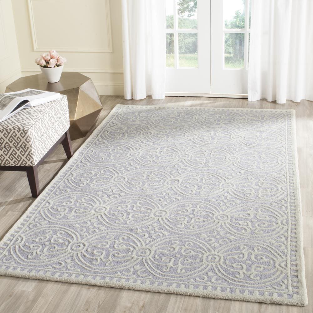 Ivory and Lavender Hand-Tufted Wool Area Rug 4' x 6'