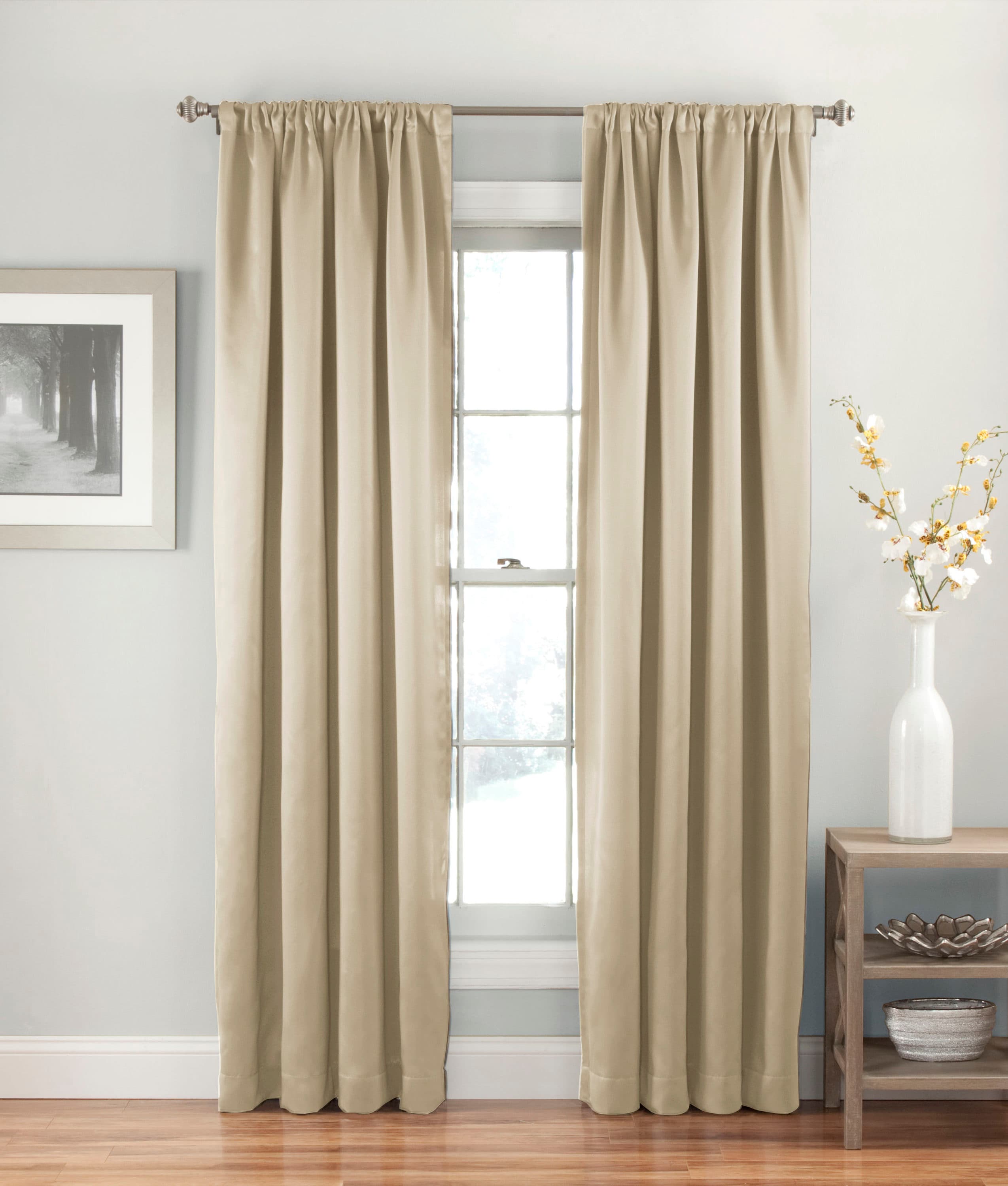 Set 2 Solid Taupe Beige Window Curtains Panels Drapes 63 84 95 in Bronze Grommet 