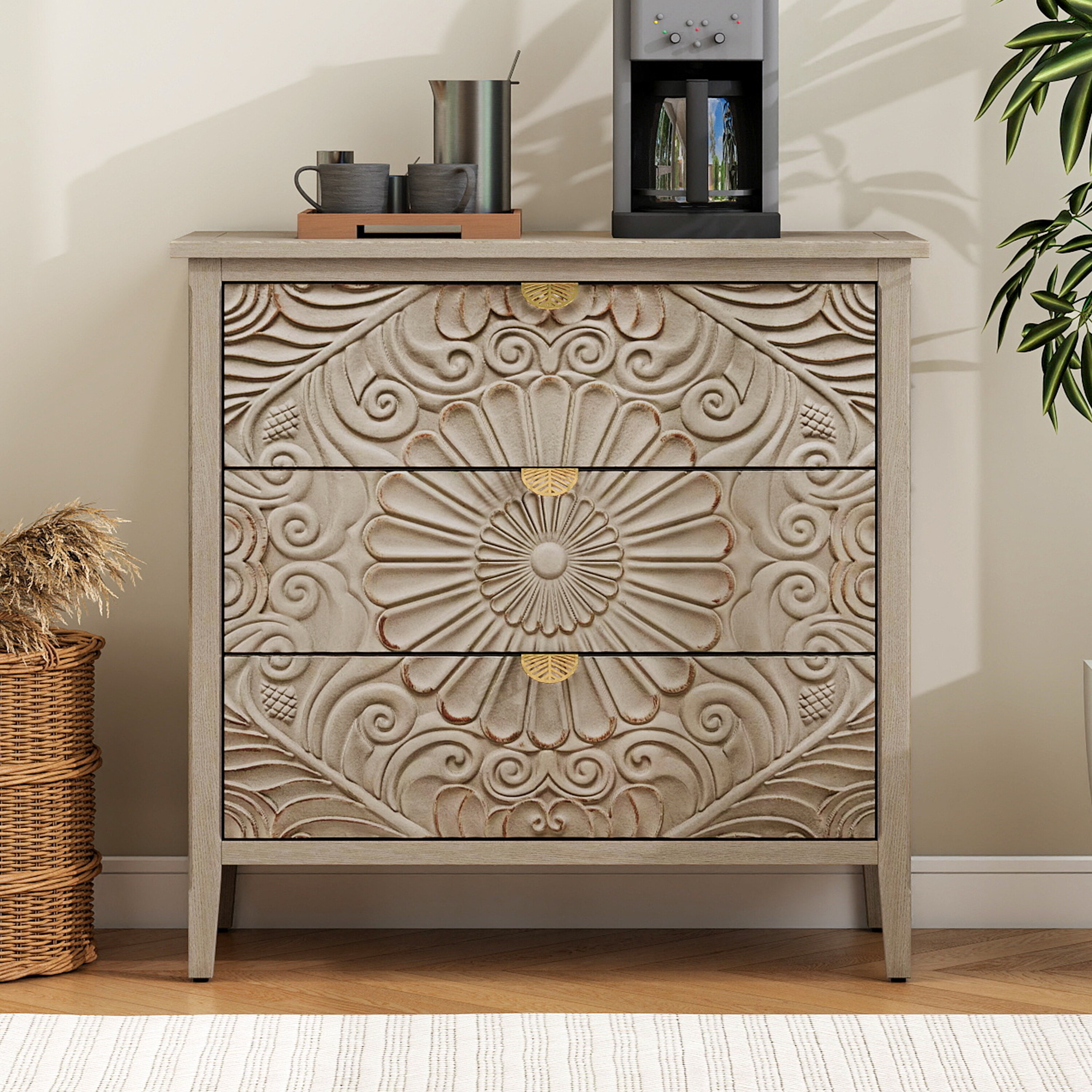 Wooakway Single 3 Drawer Cabinet American Furniture Suitable for Bedroom Living Room Study