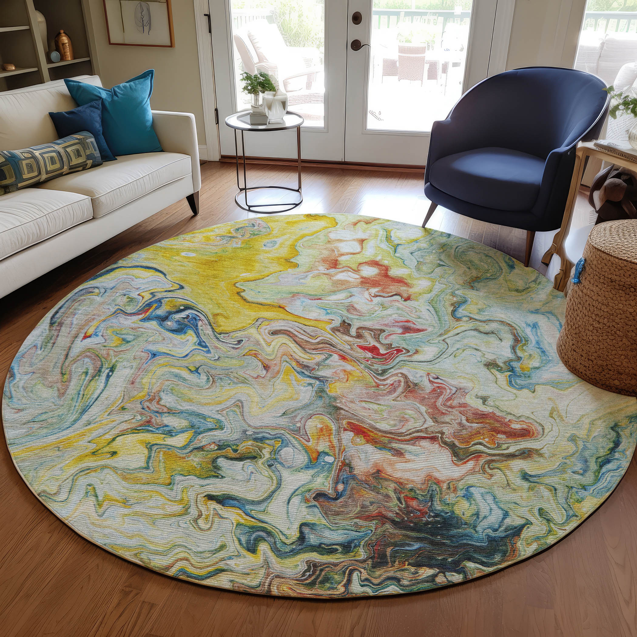 Addison Rugs ACN603IV8RO Chantille ACN603IV 8 x 8 (ft) Polyester Ivory Round Indoor/Outdoor Abstract Machine washable Area rug