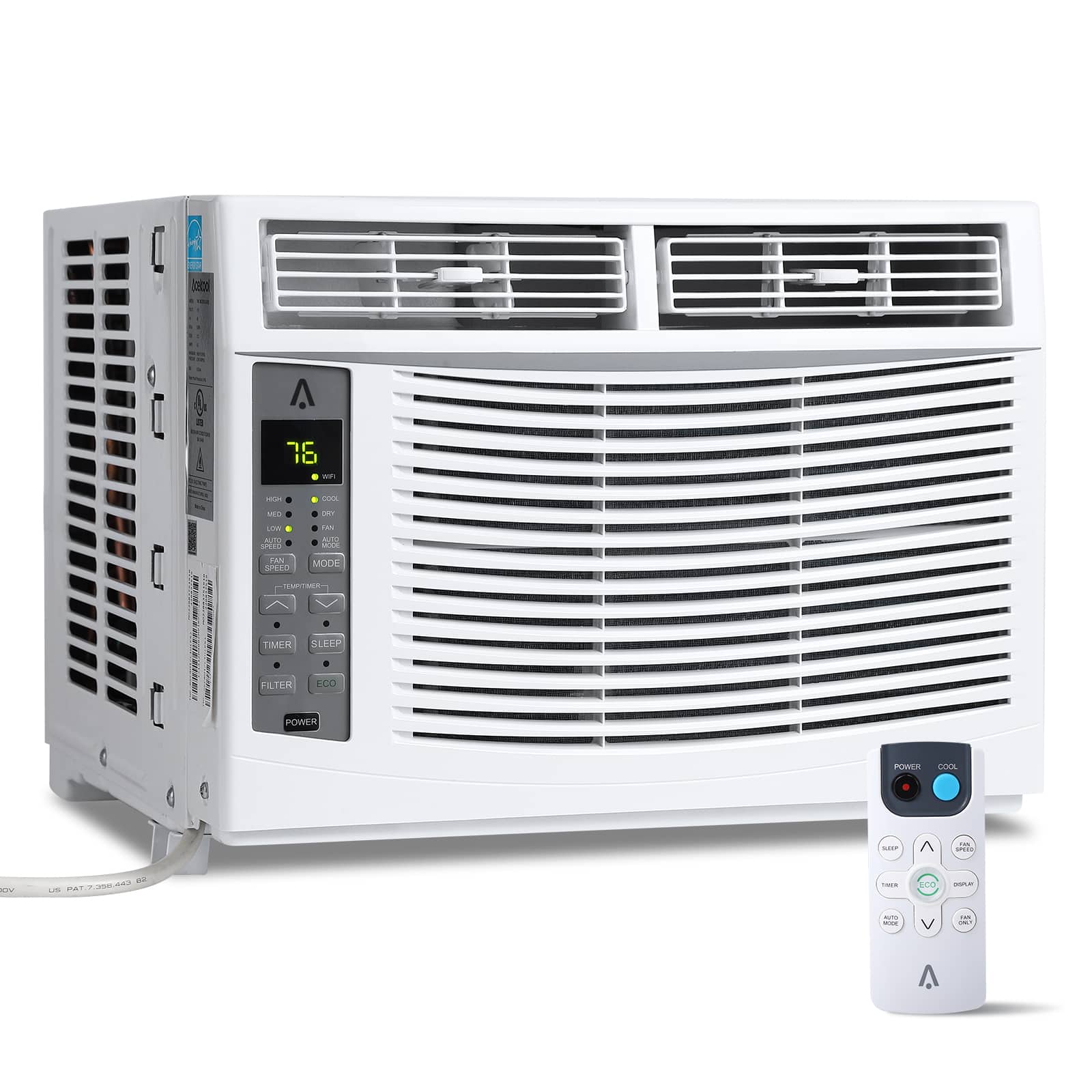 WhizMax HQPHO-0WPU6GGH 6000BTU  Smart Window Air Conditioner  Cools up to 250 sq  ft   with Remote No WiFi Control  Energy Efficient  Quiet  Dehumidifies  Cools Only  White  for Offices and Bedrooms
