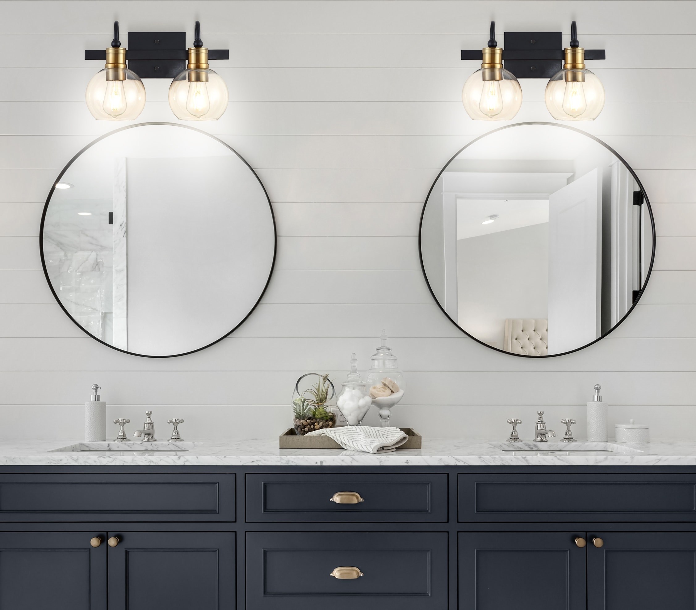 Marais 14.5" Black and Brass Iron Bathroom Vanity Light
