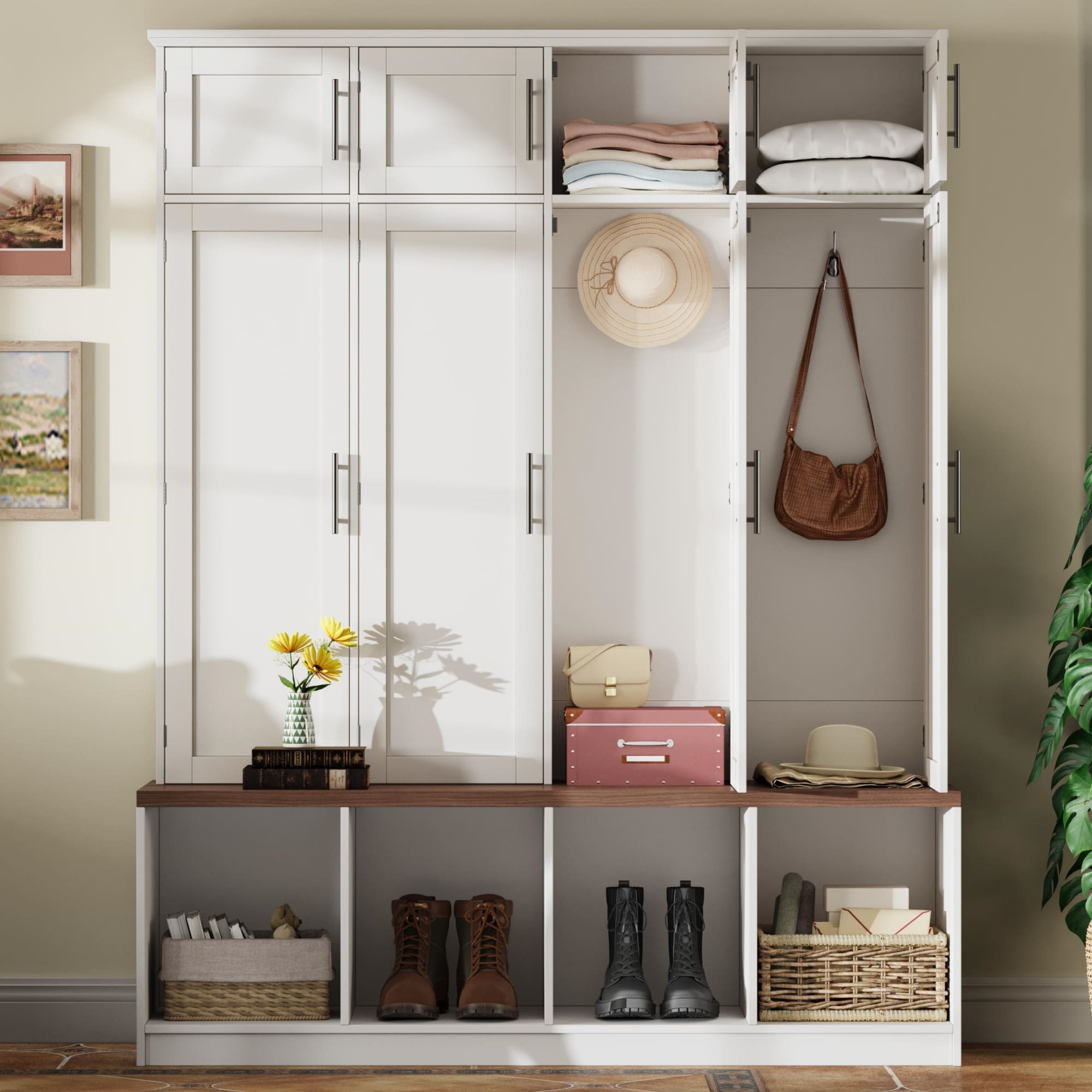 JANSNO HT-CR-22 Modern 59 White Wood Hall Tree