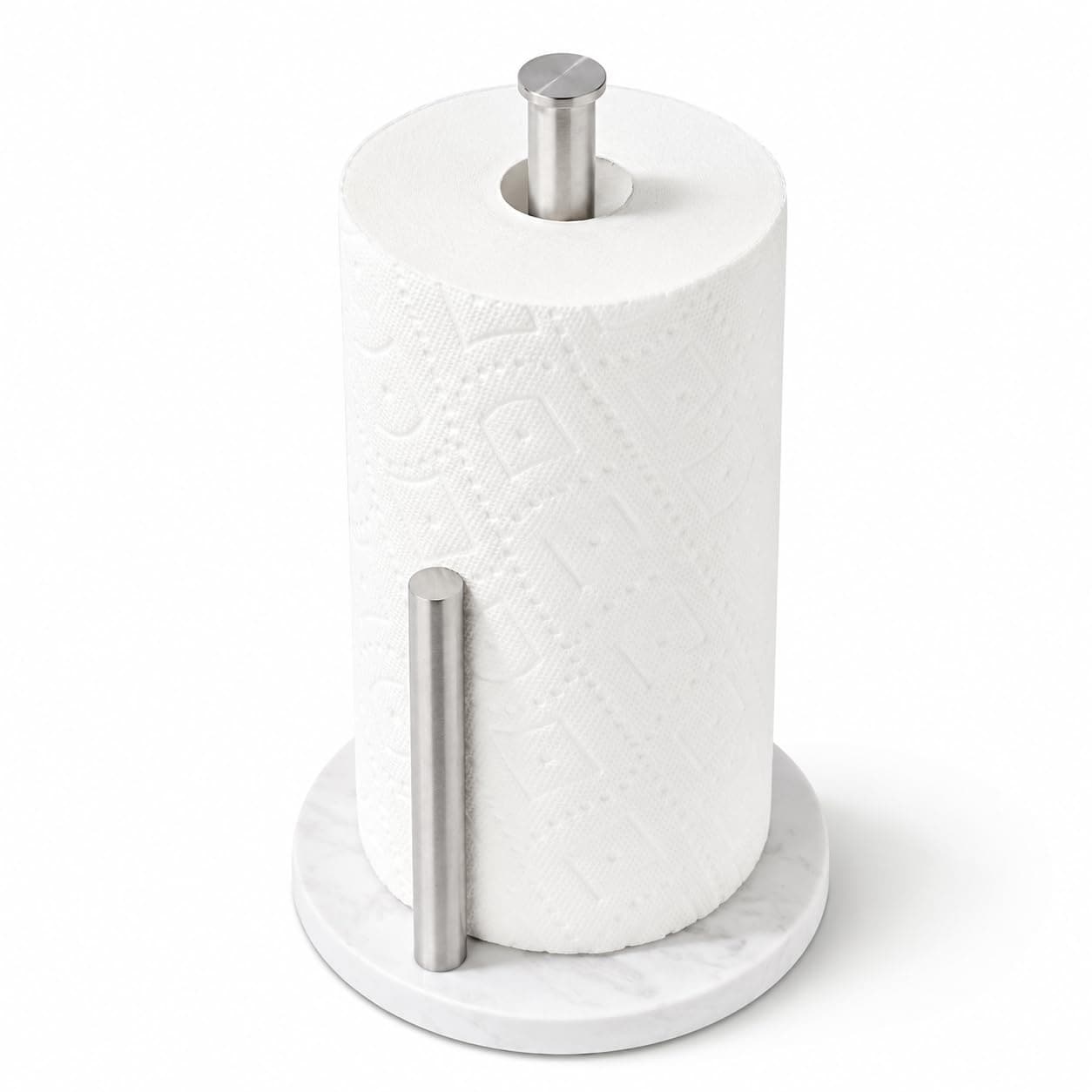 Aoibox  Brushed Nickel Stainless Steel Paper Towel Holder with Solid Marble Base for Standard and Jumbo Kitchen
