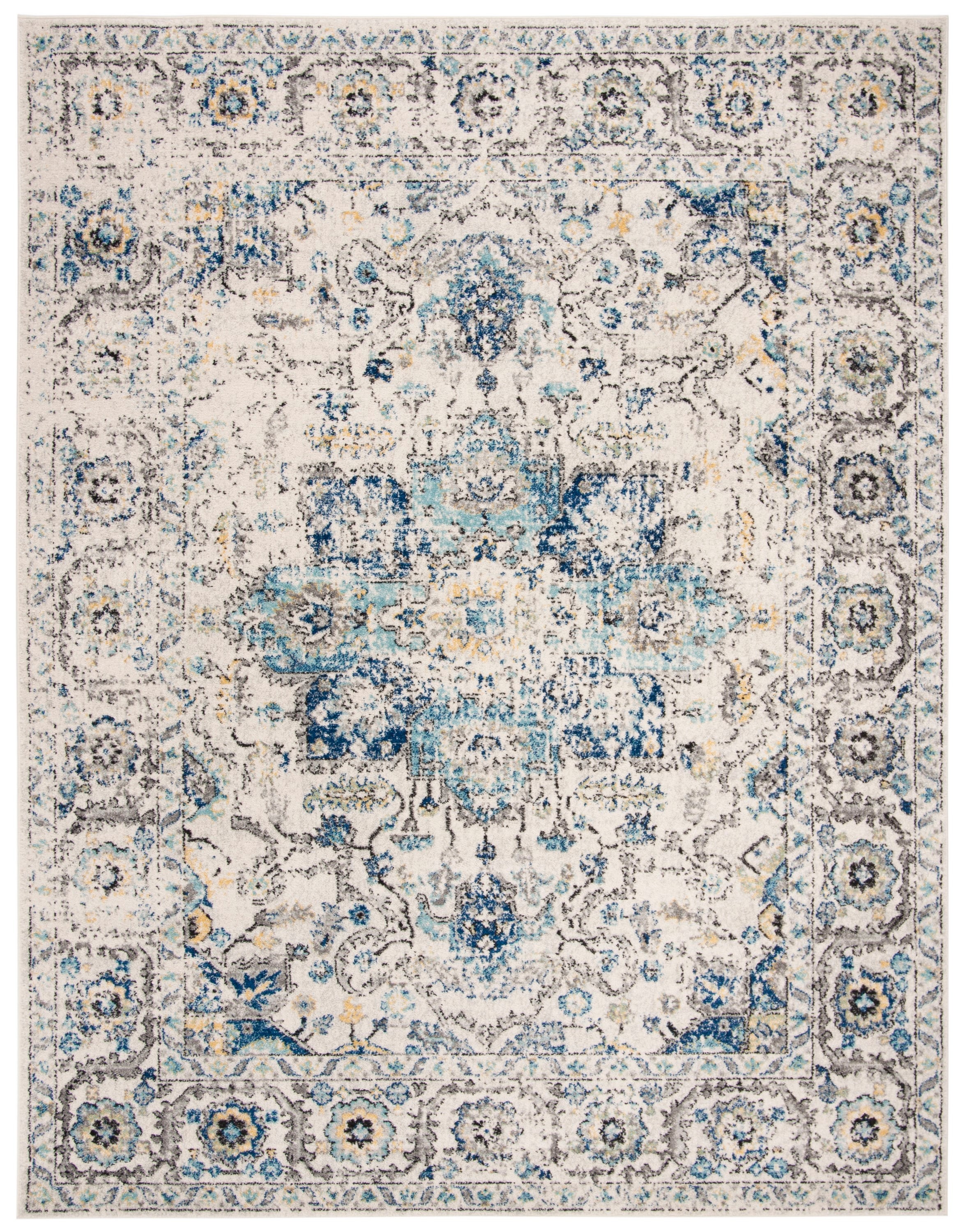 Alexander Home Charlotte Modern Distressed Area Rug Ivory, Blue, Orange  3'-4 x 5'-7 3' x 5', 4' x 6' Accent, Indoor Living Room, Bedroom, Dining