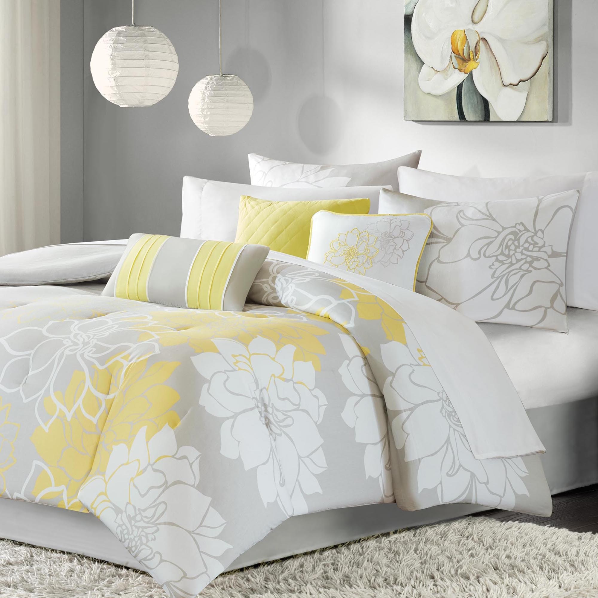 Tinyhomie Printed Cotton Sateen Comforter Set Taupe Grey/Yellow Queen