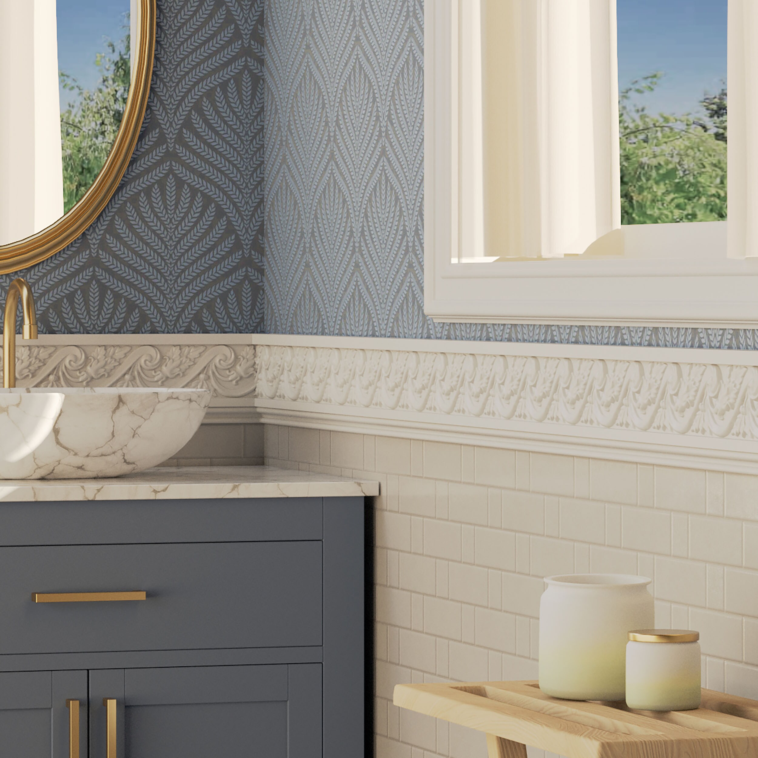 Wellington 5" White Urethane Decorative Chair Rail Moulding