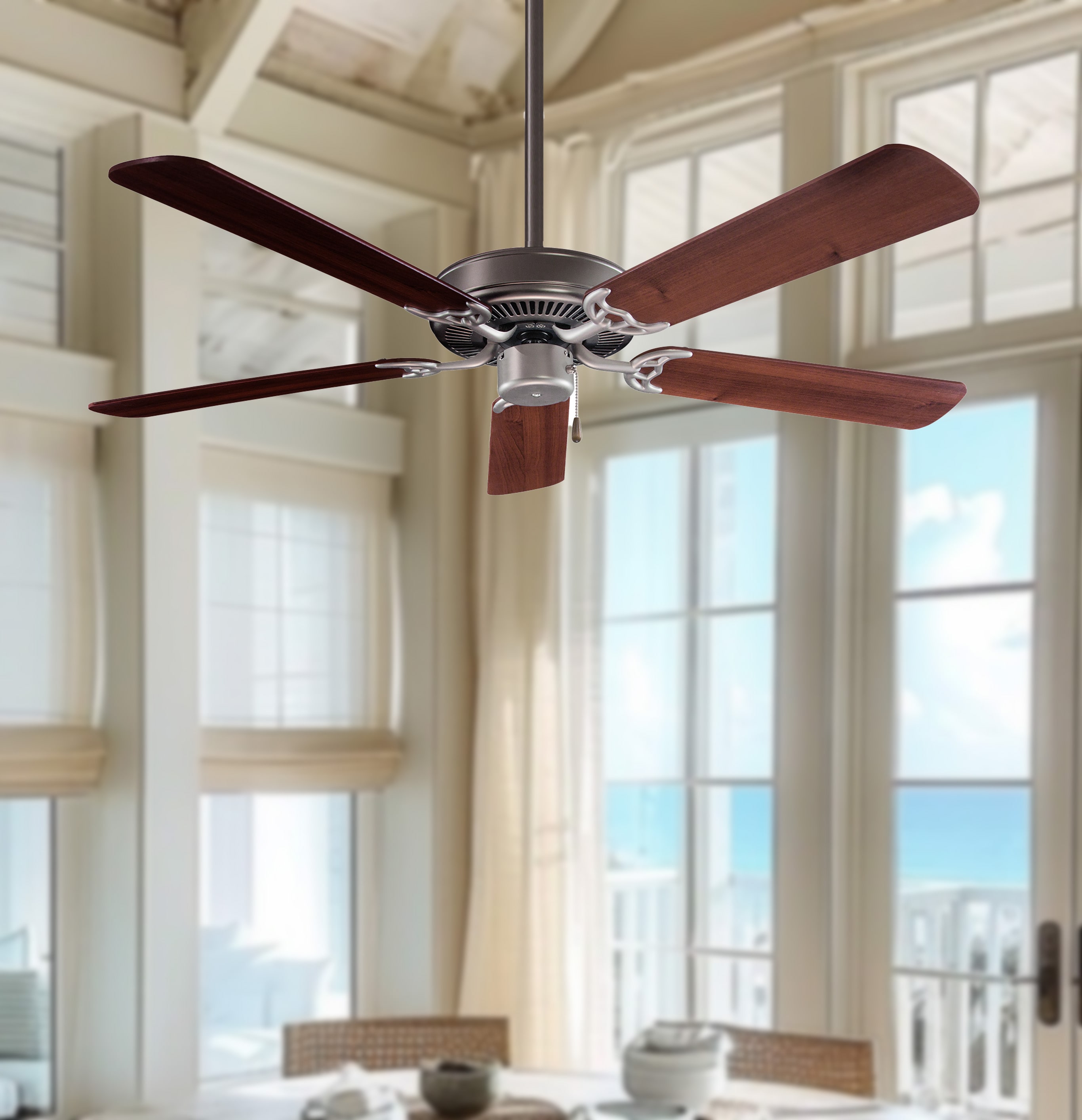 Minka Aire F547-BS/DW Contractor 52-in Brushed Steel with Dark Walnut with Dark Walnut Blades Ceiling Fan Without Light ( 5 -Blade )