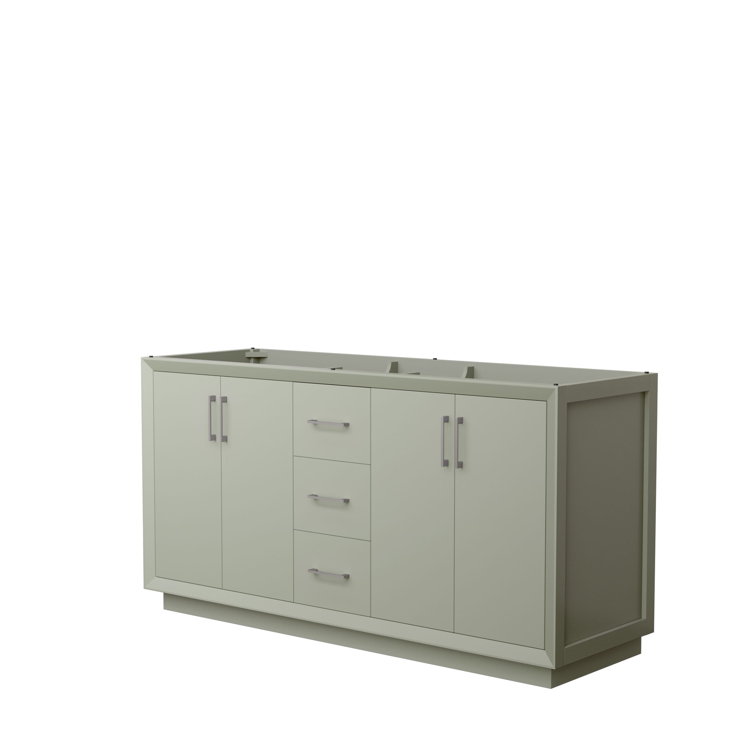 Wyndham Collection WCF414166DLGCXSXXMXX Strada 66-in Light Green with Brushed Nickel Trim Bathroom Vanity Base Cabinet without Top