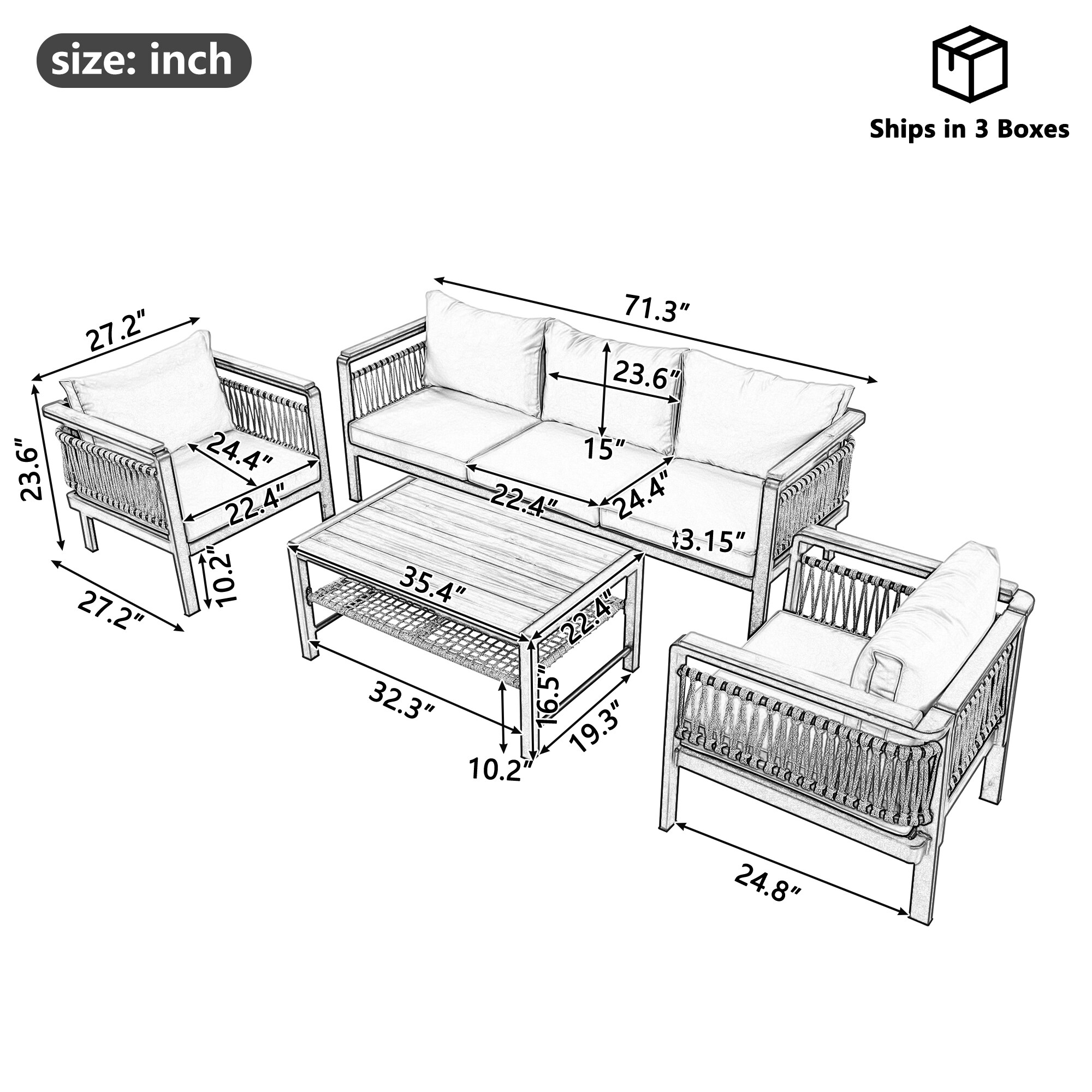Black Steel 7-Piece Outdoor Dining Set with Cushions