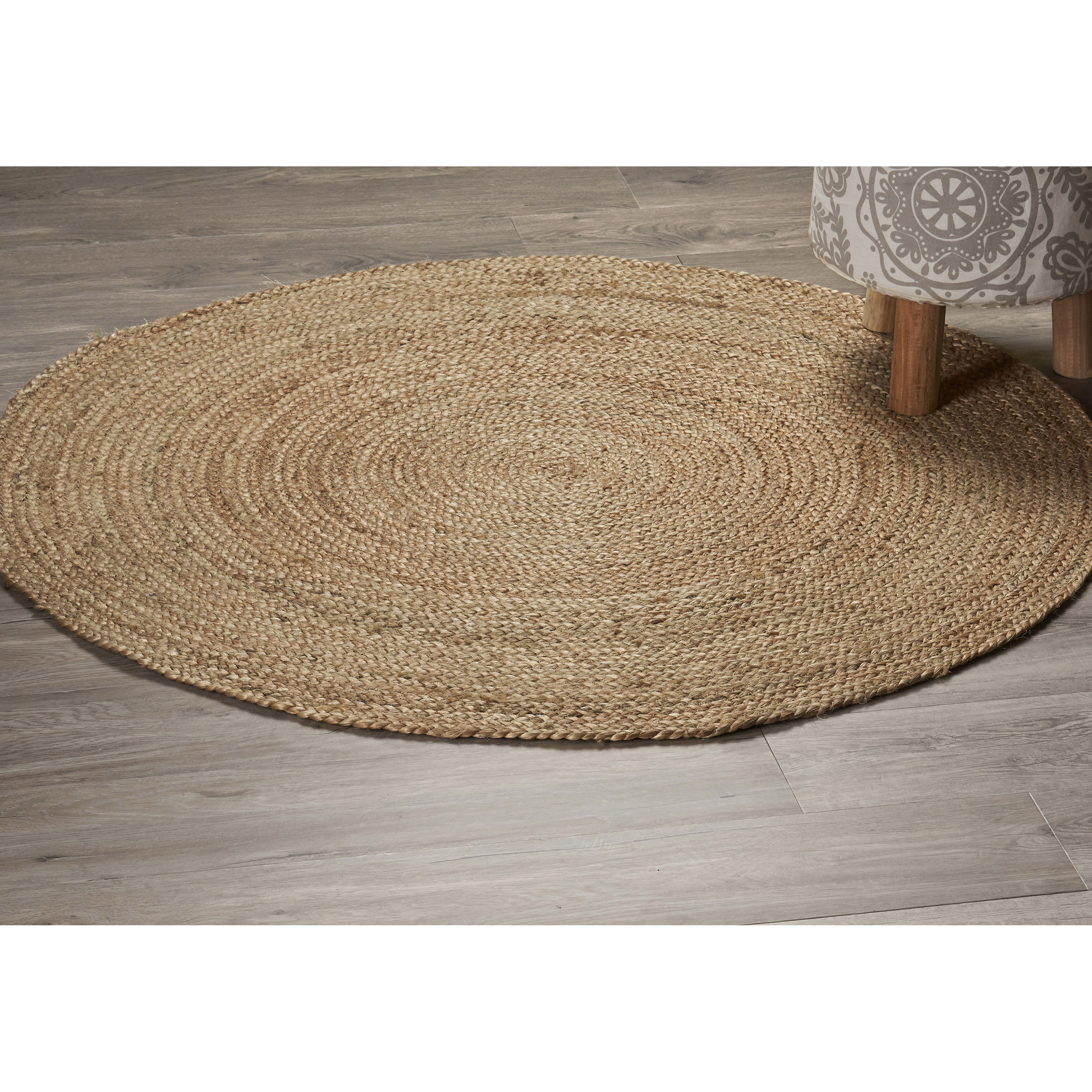 LR Home 9852A3984934J8 7 x 7 (ft) Jute Natural Round Indoor Solid Bohemian/Eclectic Area rug
