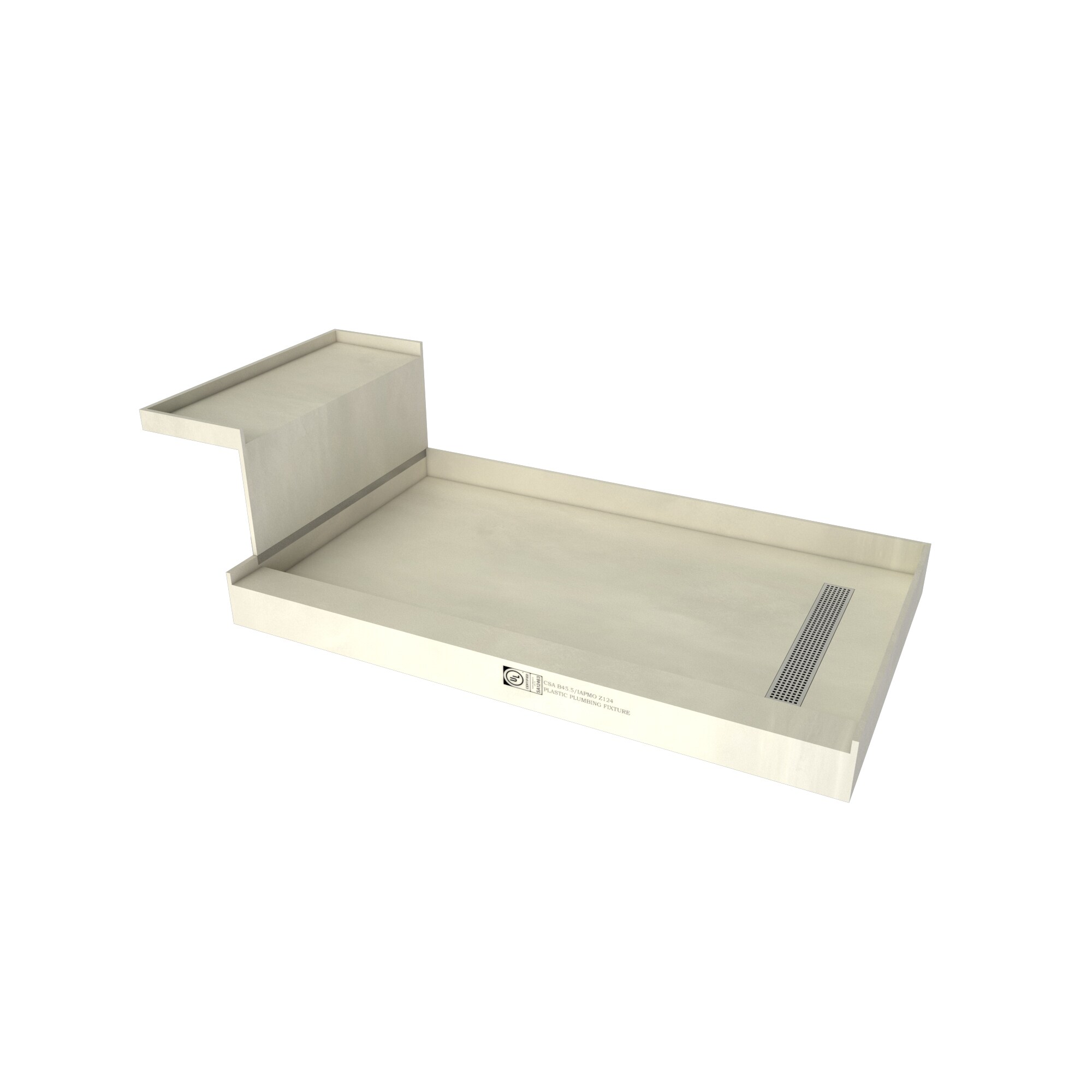 Tile Redi RT3060R-PC-RB30-KIT 30-in W x 72-in L Made For Tile Single Threshold Rectangle Shower Pan Base with 4.5-in H Threshold (Right Drain) With Integrated Seat