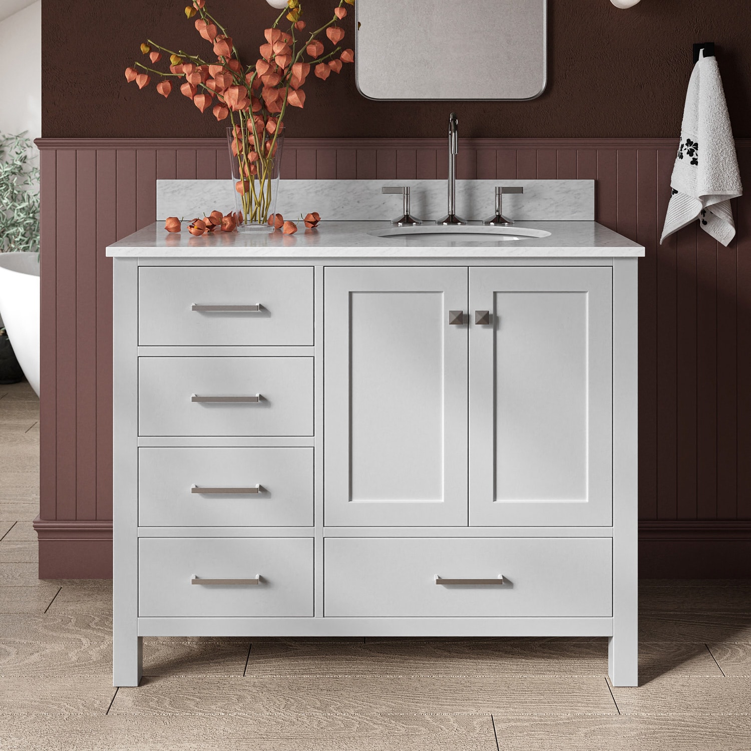 ARIEL A043SRCW2OVOGRY Cambridge 43-in Grey Undermount Single sink Bathroom Vanity with 0.75" Carrara White Marble Natural marble Top