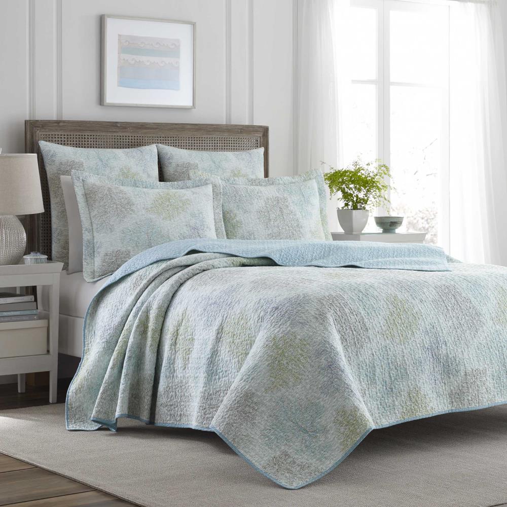 100% Polyester Micro 3PC Stone Blue Bed Quilted Coverlet Bedspread Set-2 Sizes 