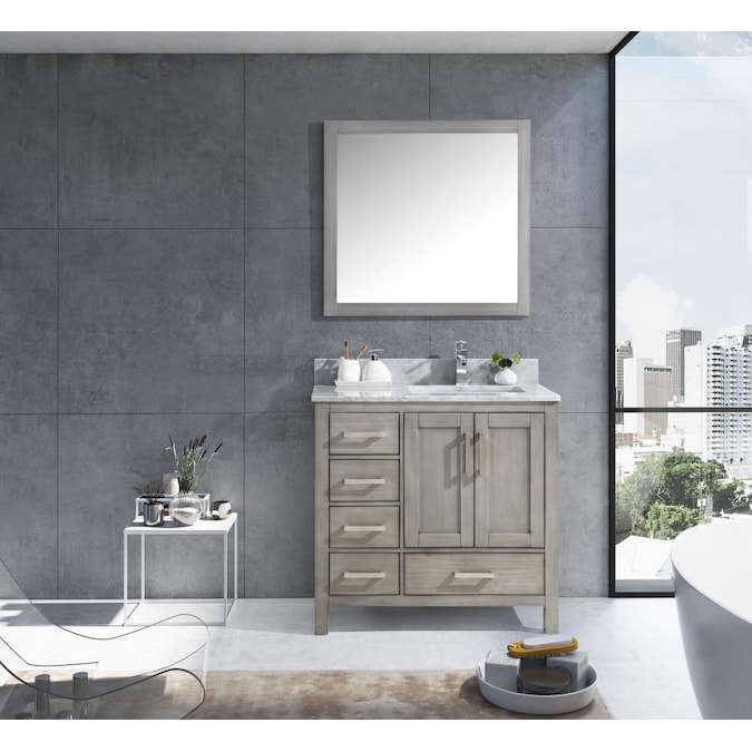 Lexora Jacques 36 In Distressed Grey, Distressed White Vanity Cabinet
