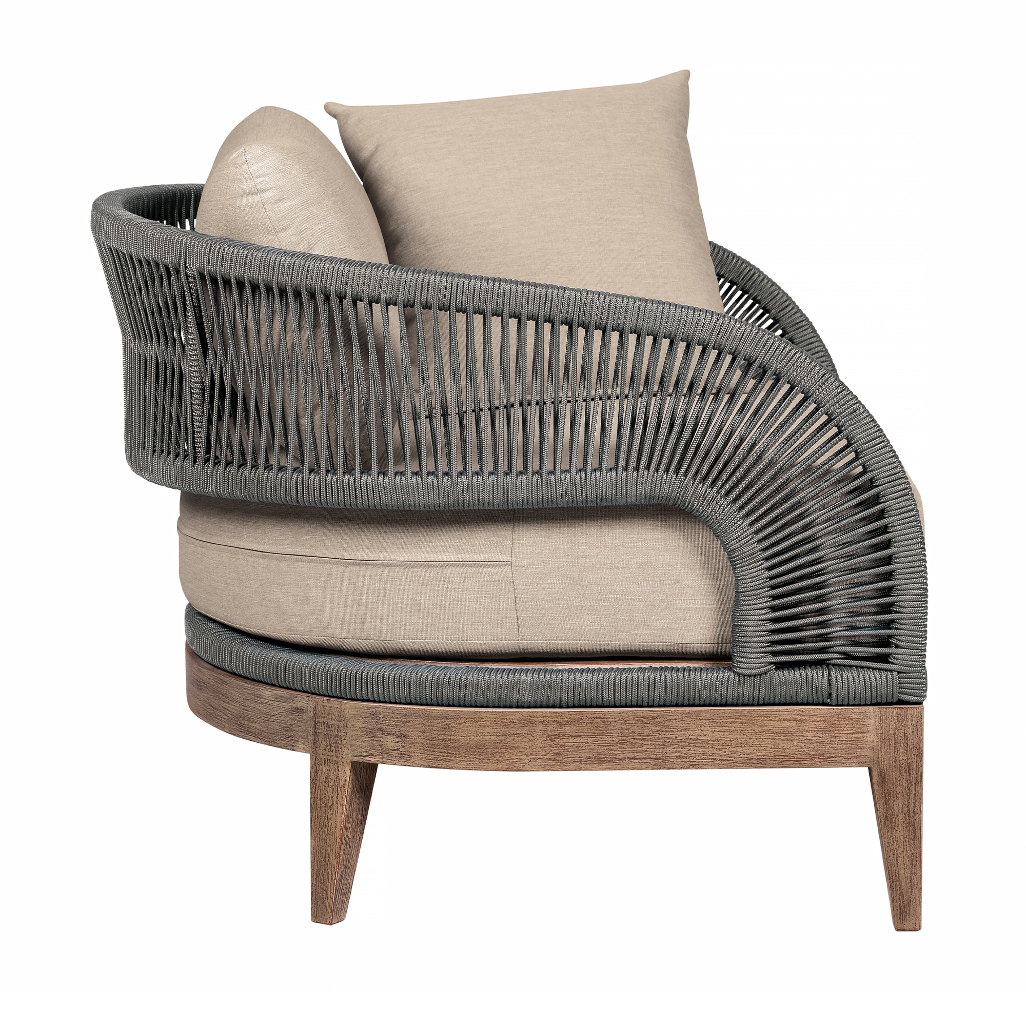 Orbit Eucalyptus Wood Outdoor Chair with Gray Rope and Taupe Cushions