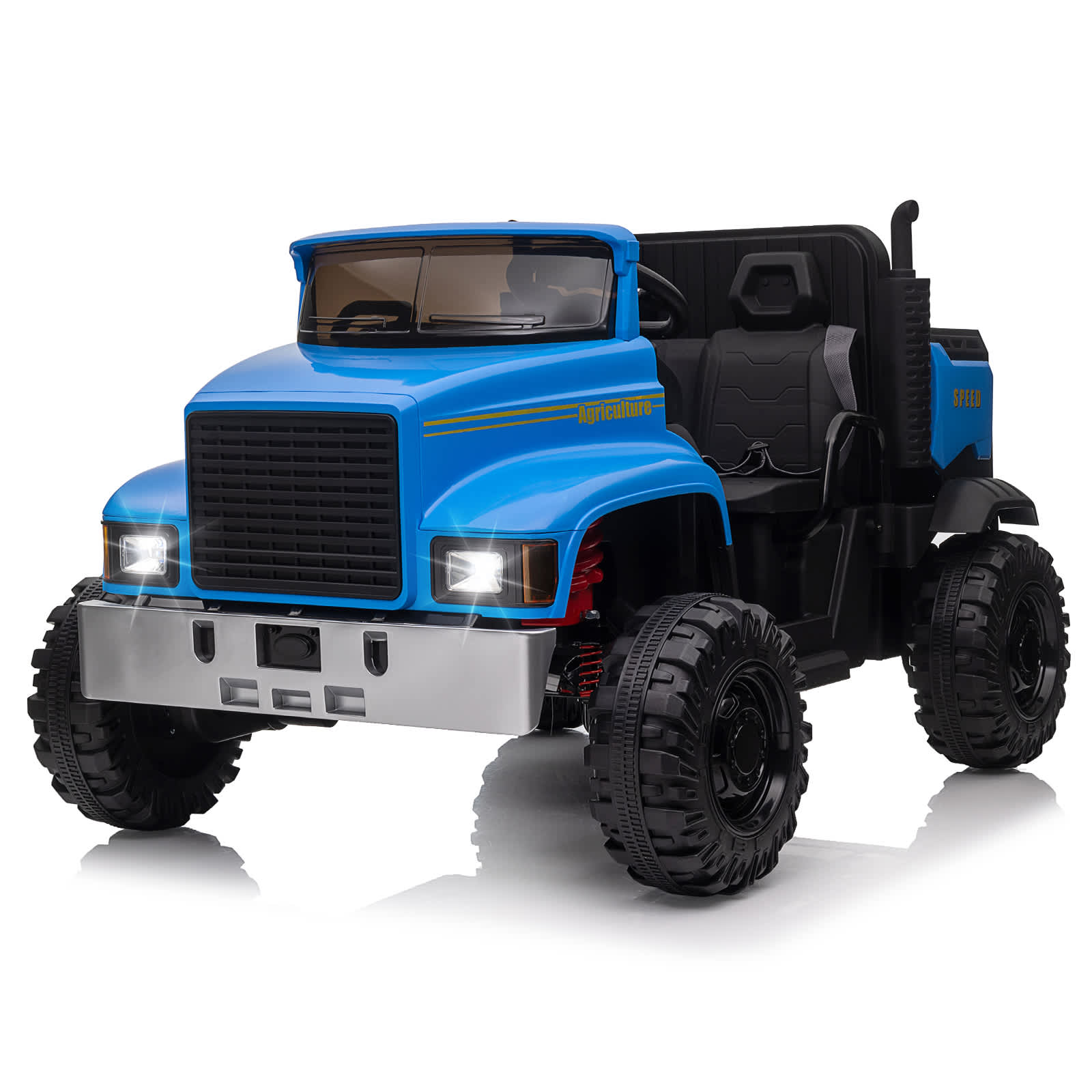 Qeetex TCPTO0YQWL453 24V Kids Ride On Electric UTV Car With Remote Control Four Motors Spring Suspension Music And Two Seater Dump Bed Blue