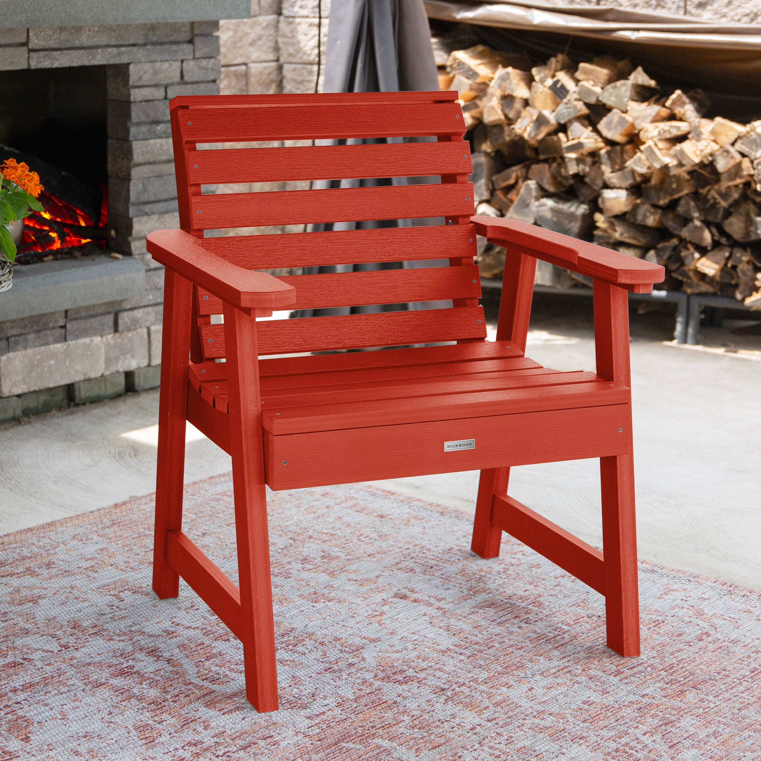 highwood AD-CHGW1-RED Weatherly Rustic Red Poly-lumber Frame Stationary Conversation Chair with Slat Seat