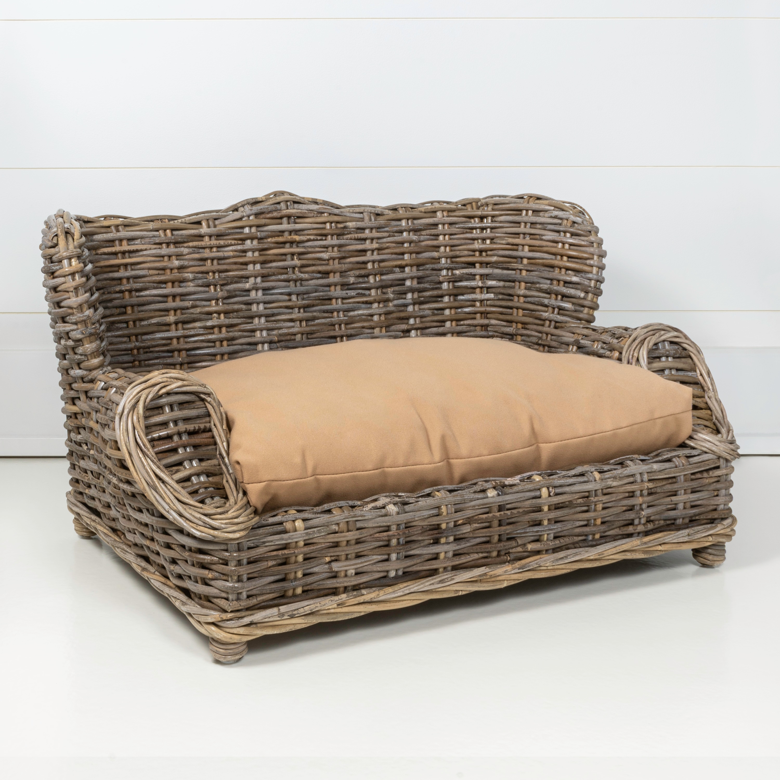 Classic Kubu Gray Handwoven Rattan Dog Daybed with Cushion
