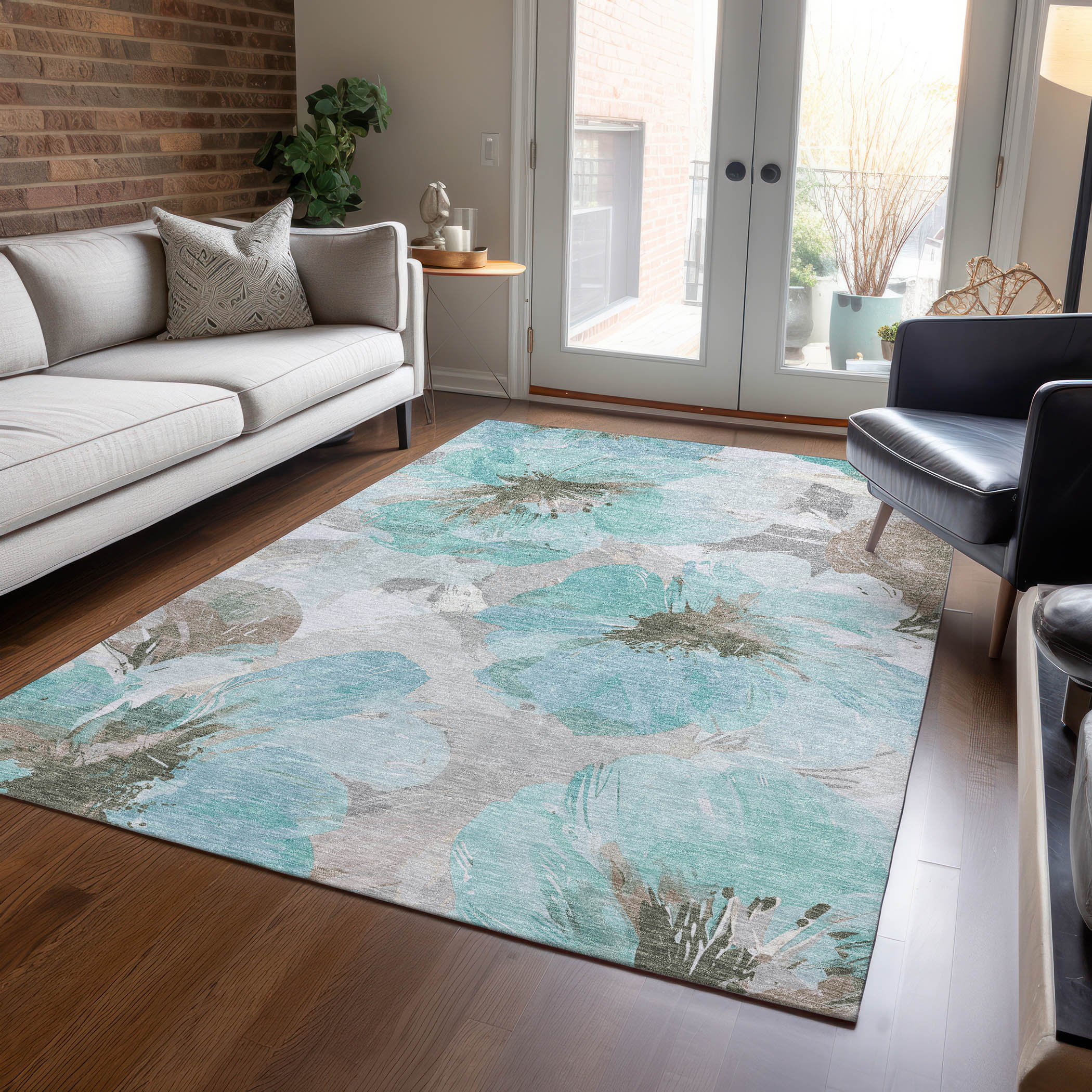 Addison Rugs ACN1558TE30X46 Chantille ACN1558TE 2 x 3 (ft) Polyester Teal Rectangular Indoor/Outdoor Geometric Machine washable Area rug