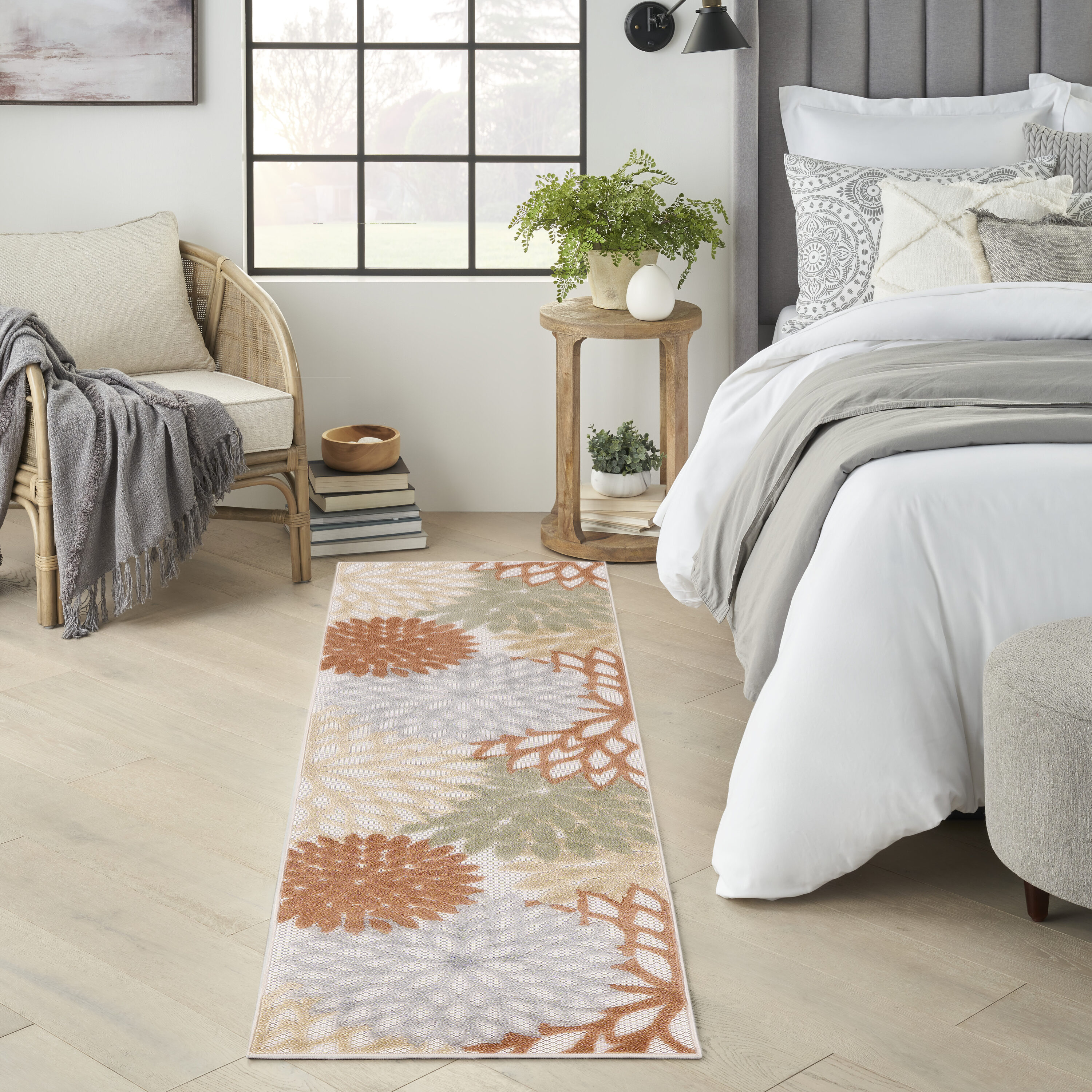 Nourison Home 099446921161 Aloha 2 x 6 (ft) Loomed Polypropylene Ivory Multicolor Rectangular Indoor/Outdoor Floral/Botanical Tropical Runner rug