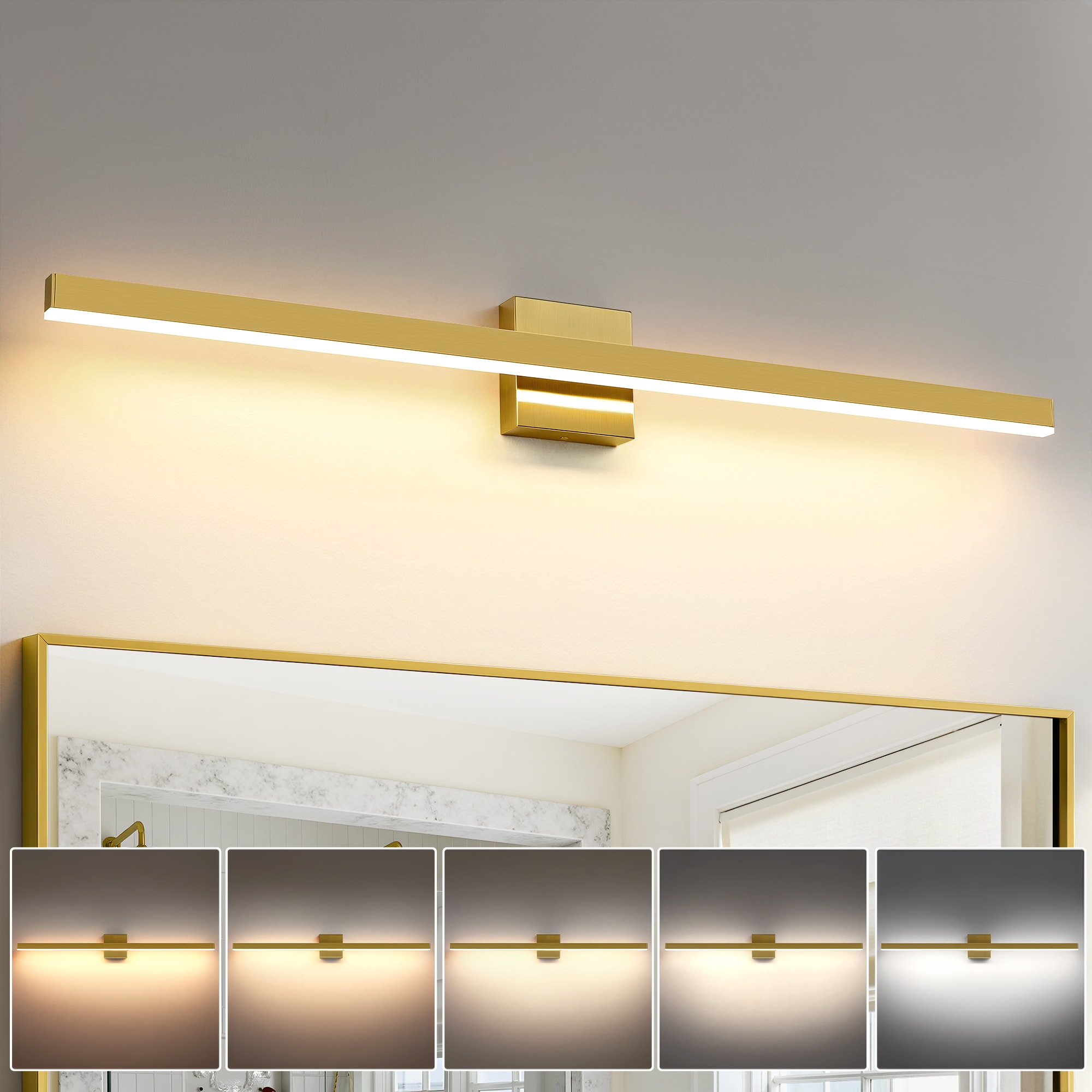 KAISITE 39-in 1-Light Modern Bathroom Light Fixture Over Mirror Gold LED Vanity Light Bar With 28W Dimmable 5CCT Wall Sconce