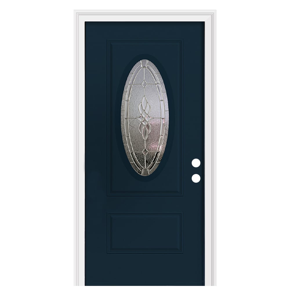 RELIABILT EGS2LO1BHALA2J8CO Entry Door 36-in x 80-in x 4-9/16-in Steel Oval lite Left-hand inswing Indigo Painted Prehung Front Door with Brickmould Insulating core