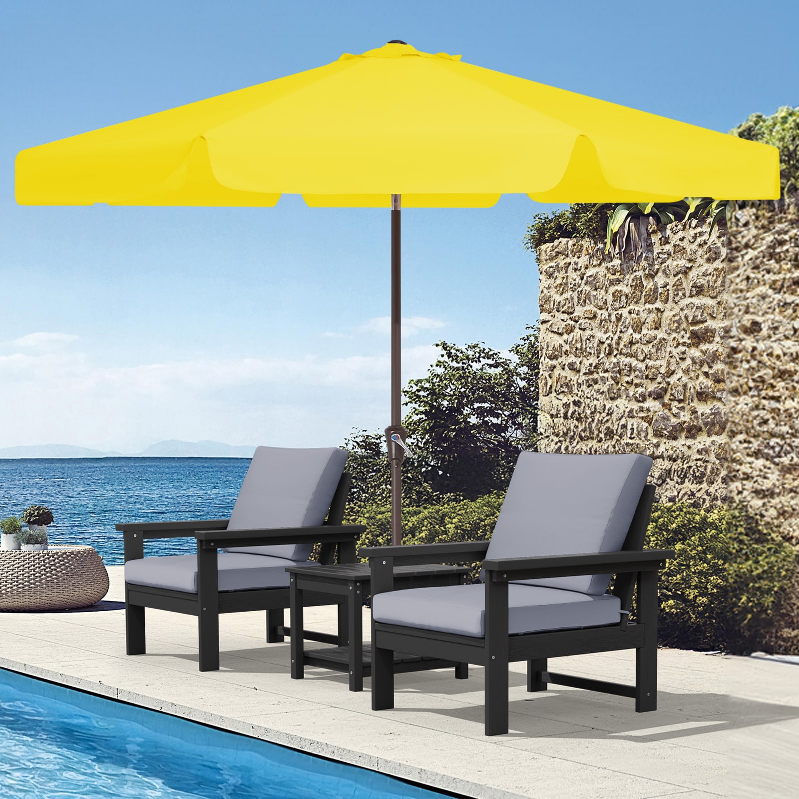 JEAREY CBZZS-9-RD 9-ft Steel Yellow Push-button Tilt Market Patio Umbrella
