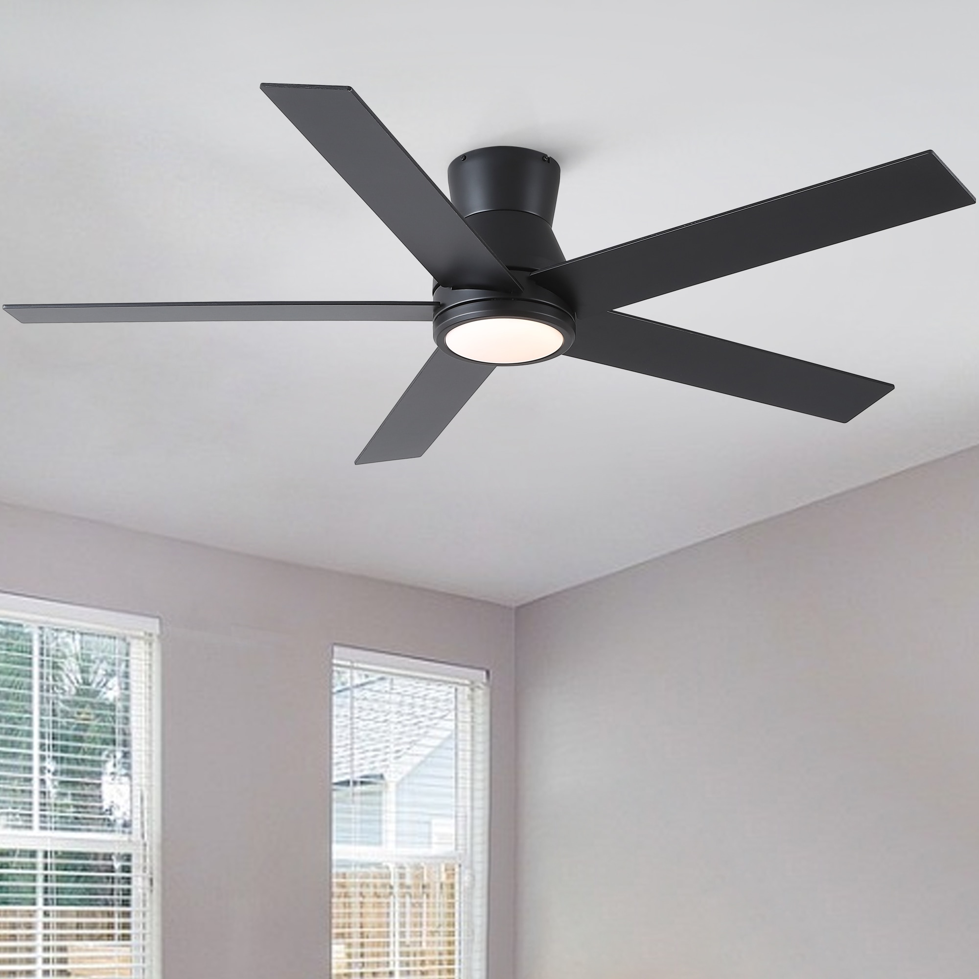 YUHAO LSDY1151BK52 Top sky 52-in Color-Changing Integrated LED Flush Mount Matte Black with Matte Blades Ceiling Fan With Light - Remote Included ( 5 -Blade )
