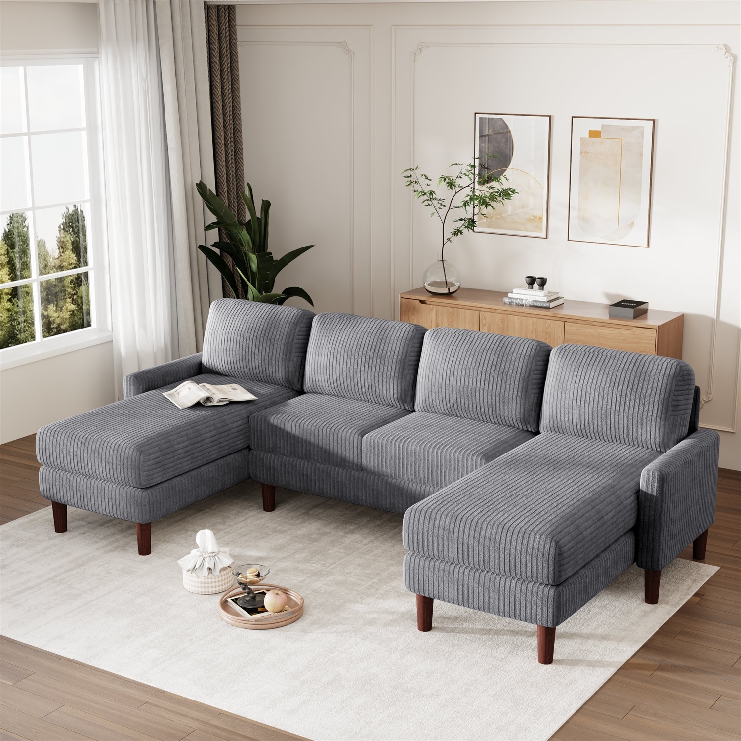 Mondawe M0-N7S338E 103-in Modern Gray Velvet Sofa