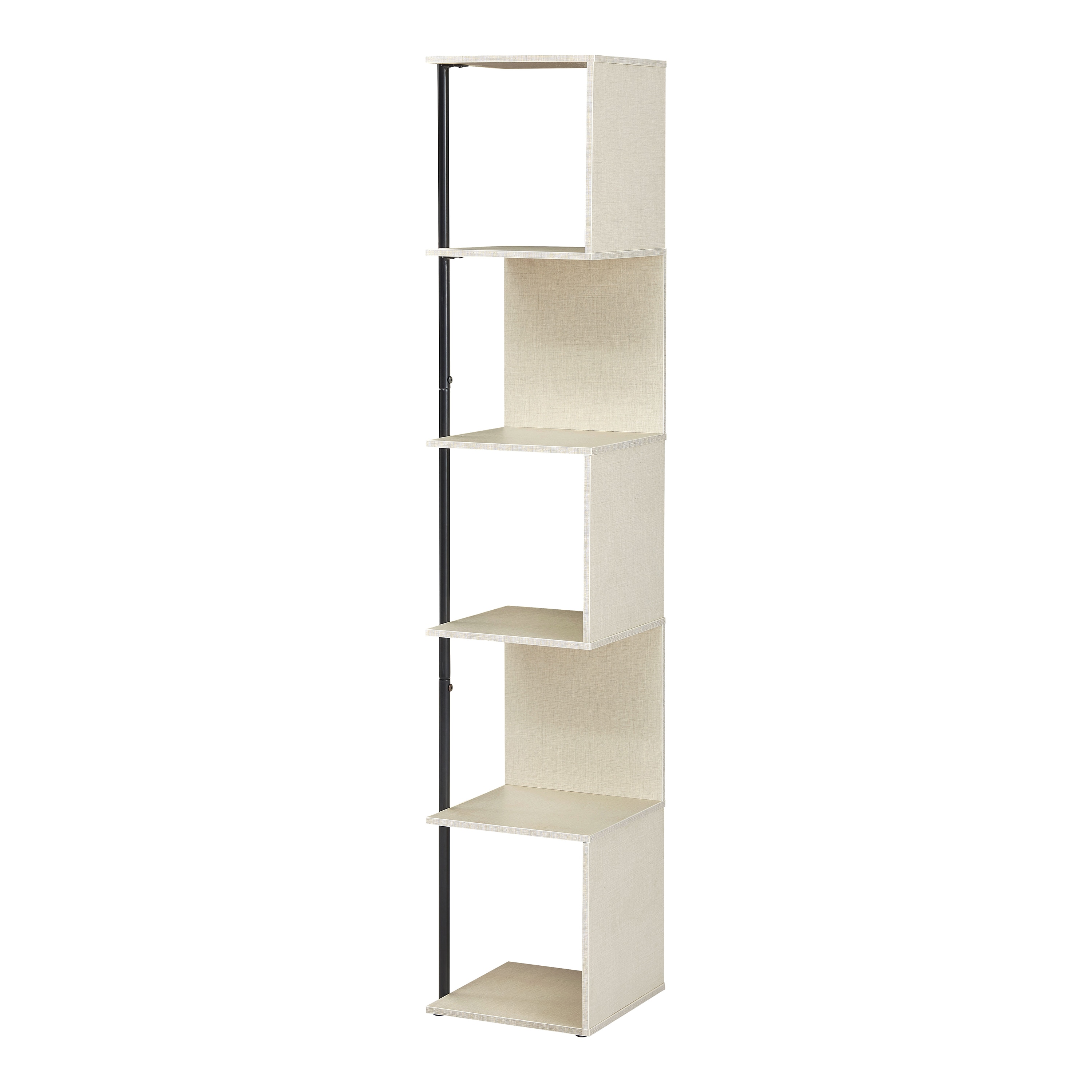 Cream Weave 5-Shelf Corner Bookcase with Black Metal Support