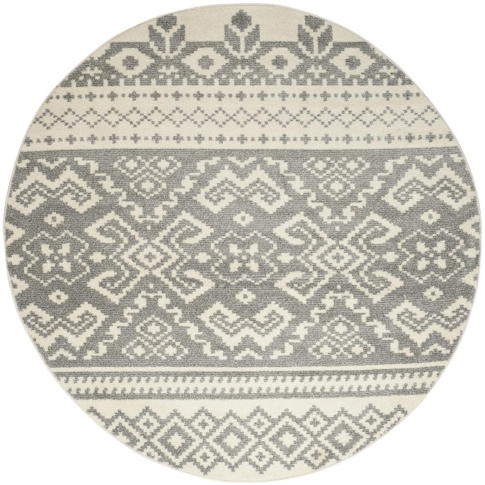 Safavieh ADR107B-8R Adirondack Taos 8 x 8 (ft) Loomed Polypropylene Ivory/Silver Round Indoor Lodge Area rug