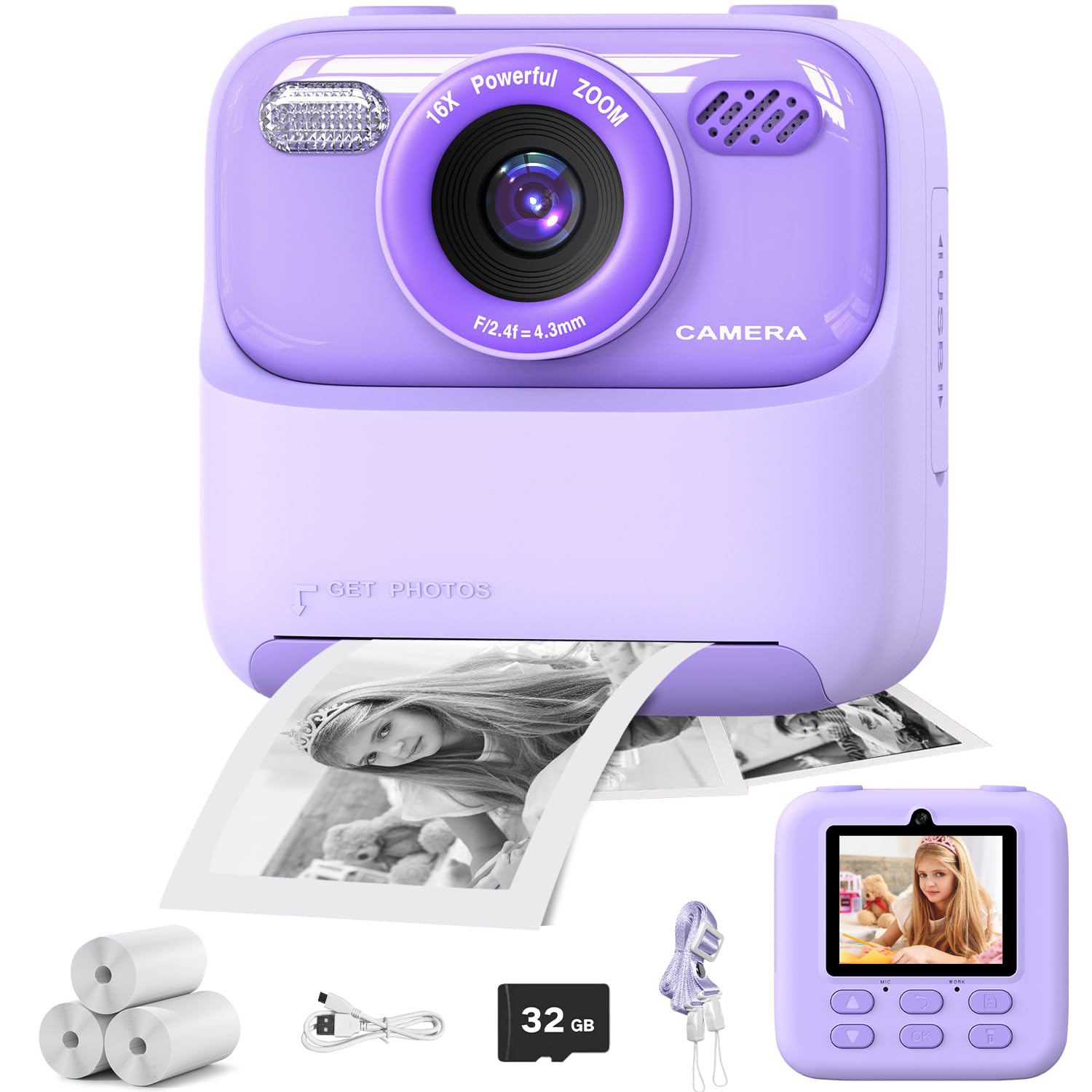 Aoibox  Kid Camera Instant Print Photo Digital Camera Toys 1080P HD Video Birthday Gifts for Girls and Boys Ages 3 to 12 Year Old