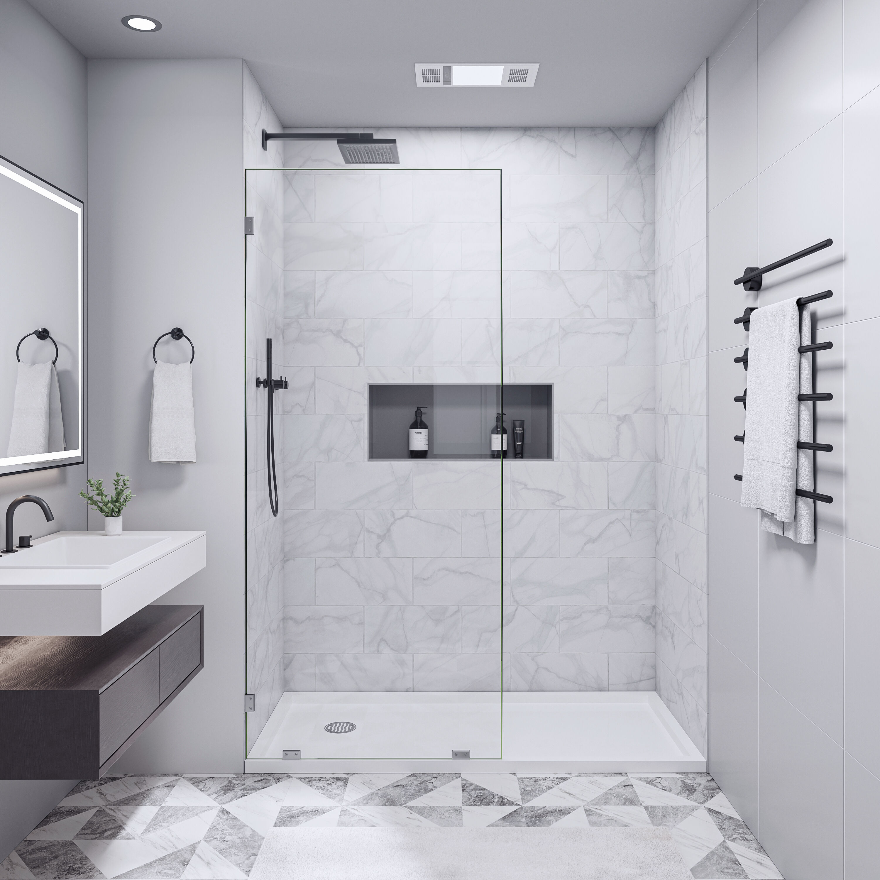 Velusian 32 in. W x 78 in. H Frameless Fixed Single Panel Shower Door in Brushed Nickel with Nano-Coated Tempered Glass