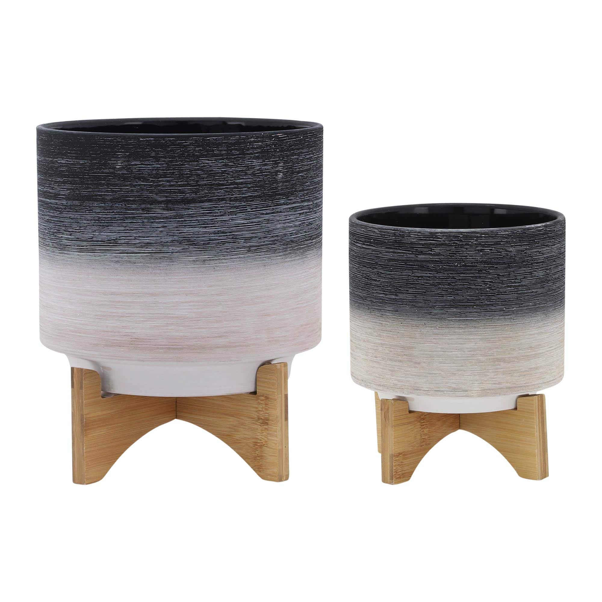 Miki Shinly JJ-6834-39SH Round 10.0-in W Medium Gray Ceramic Indoor/Outdoor Planter