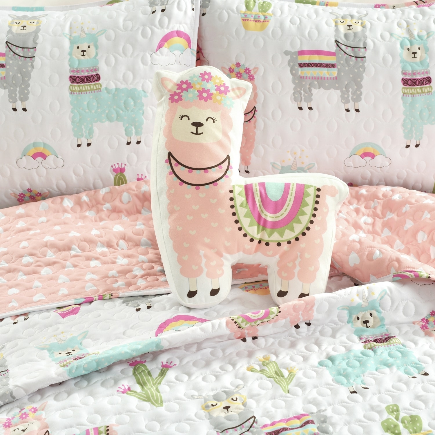 Twin White and Blush Microfiber Reversible Quilt Set