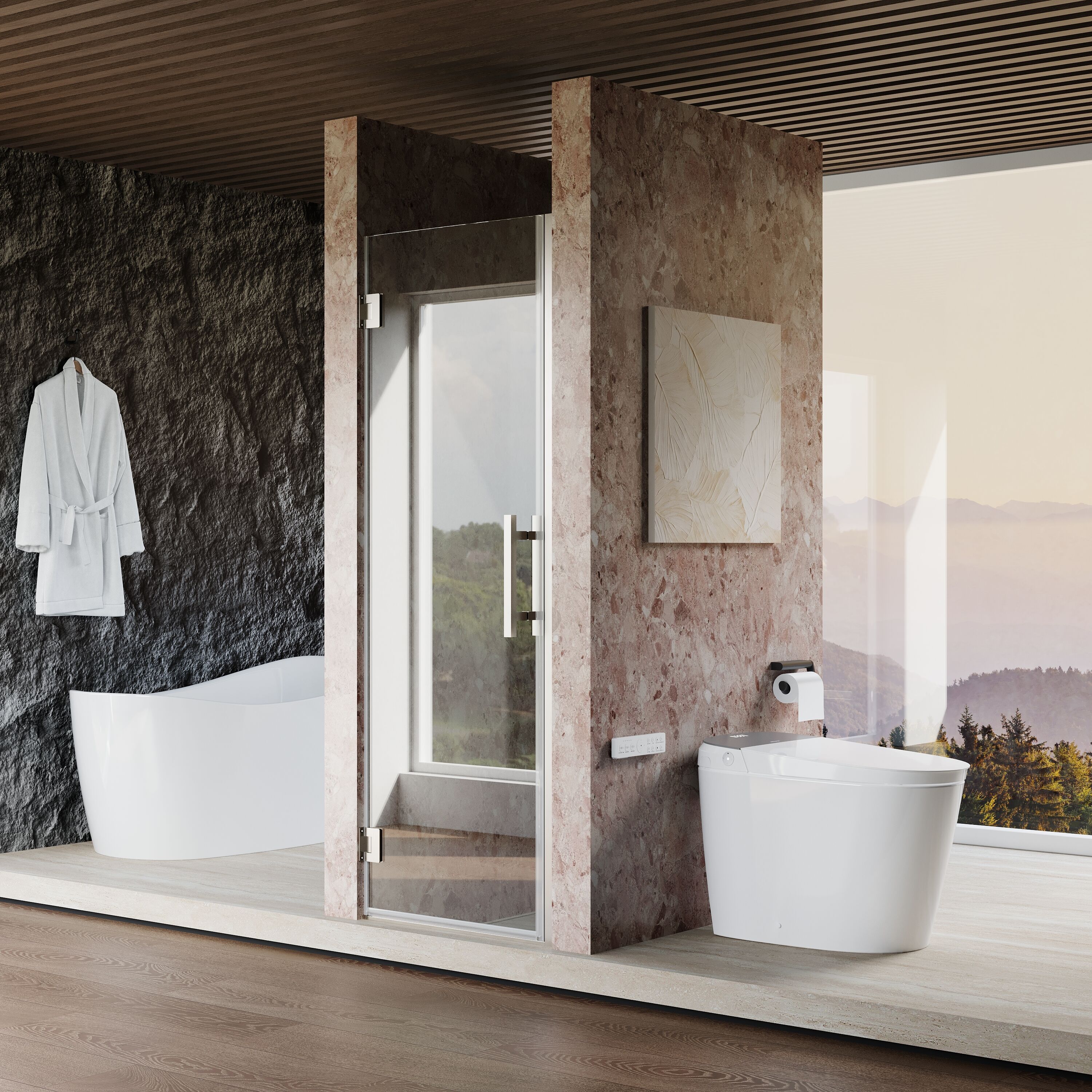 Gtnali Brushed Nickel 25-in to 26-in W x 72-in H Frameless Clear Glass Hinged Shower door