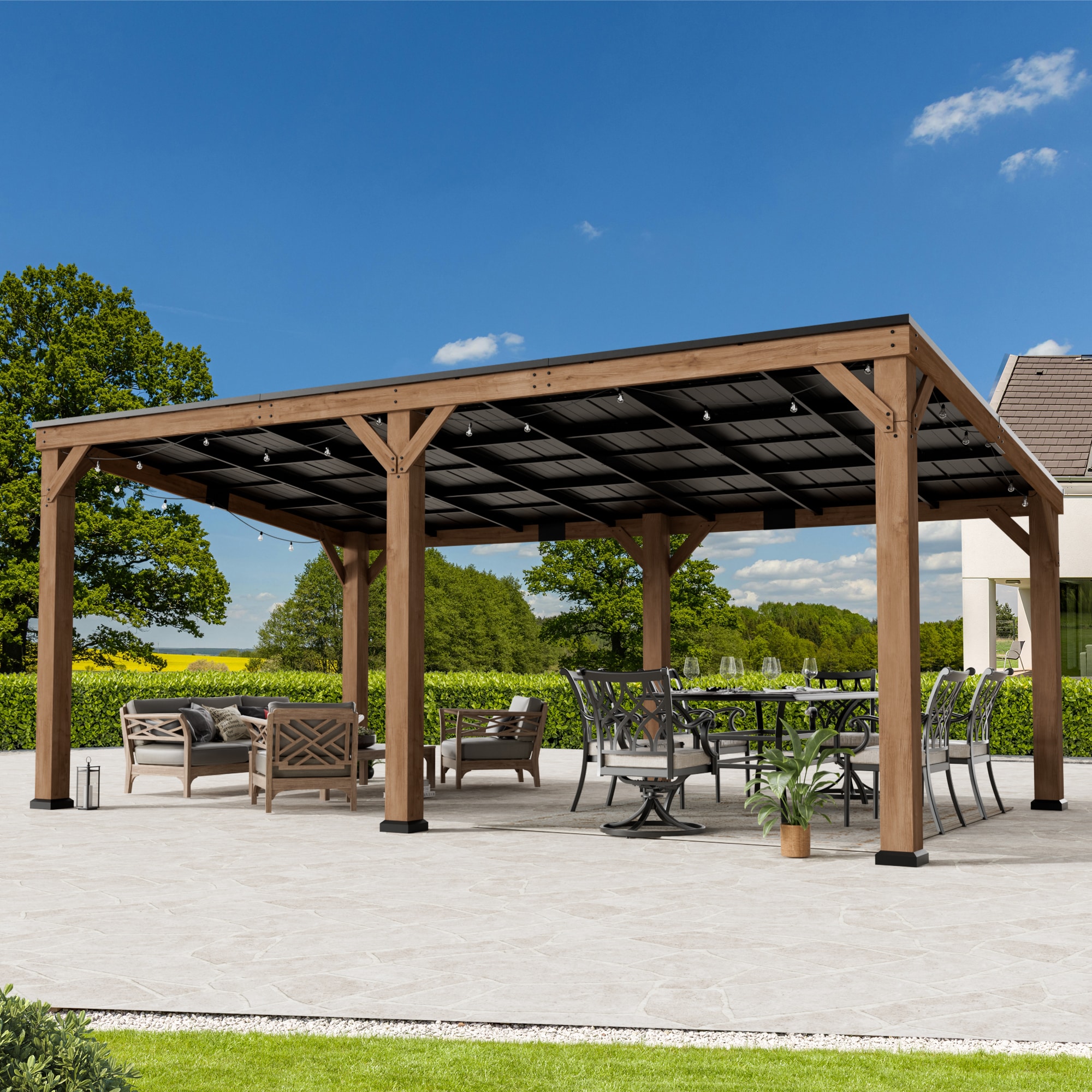 ELEVATE OUTDOORS IG10600119-1220 20-ft x 12-ft Everwood Brown Gazebo with Hardtop Roof