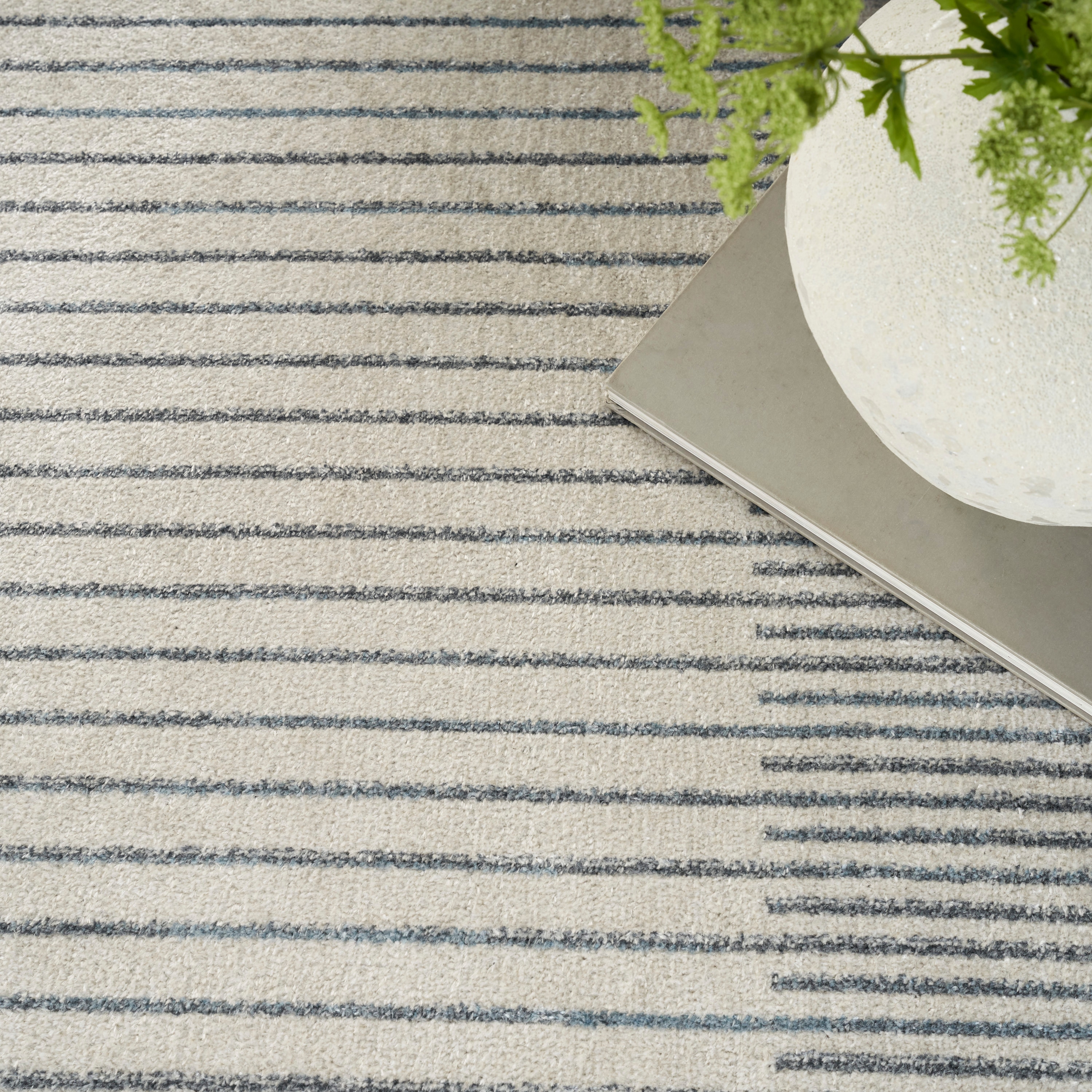 Scandinavian Charm Blue Stripe Washable 5' x 7' Wool Blend Rug