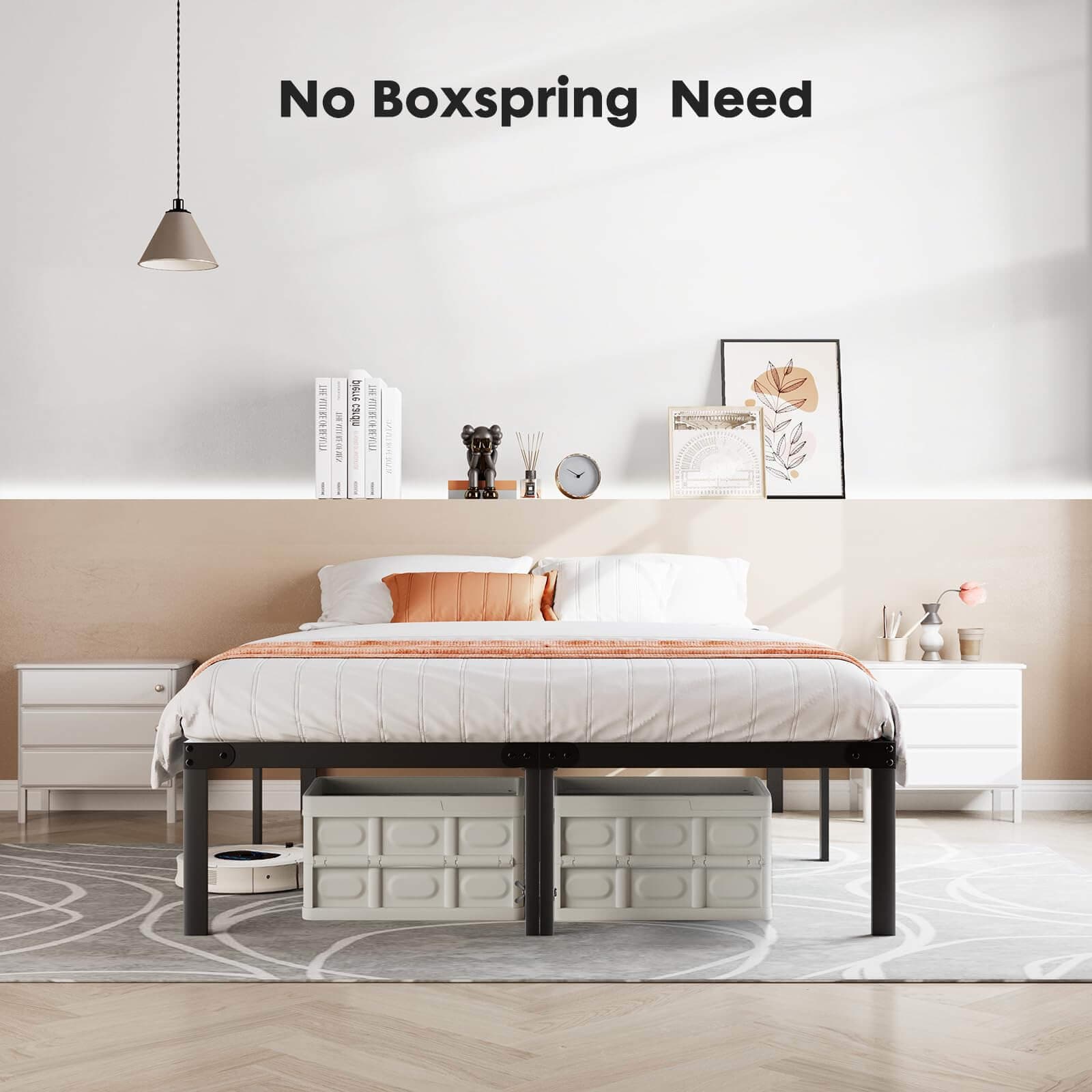 Queen Black Metal Platform Bed Frame with Slats
