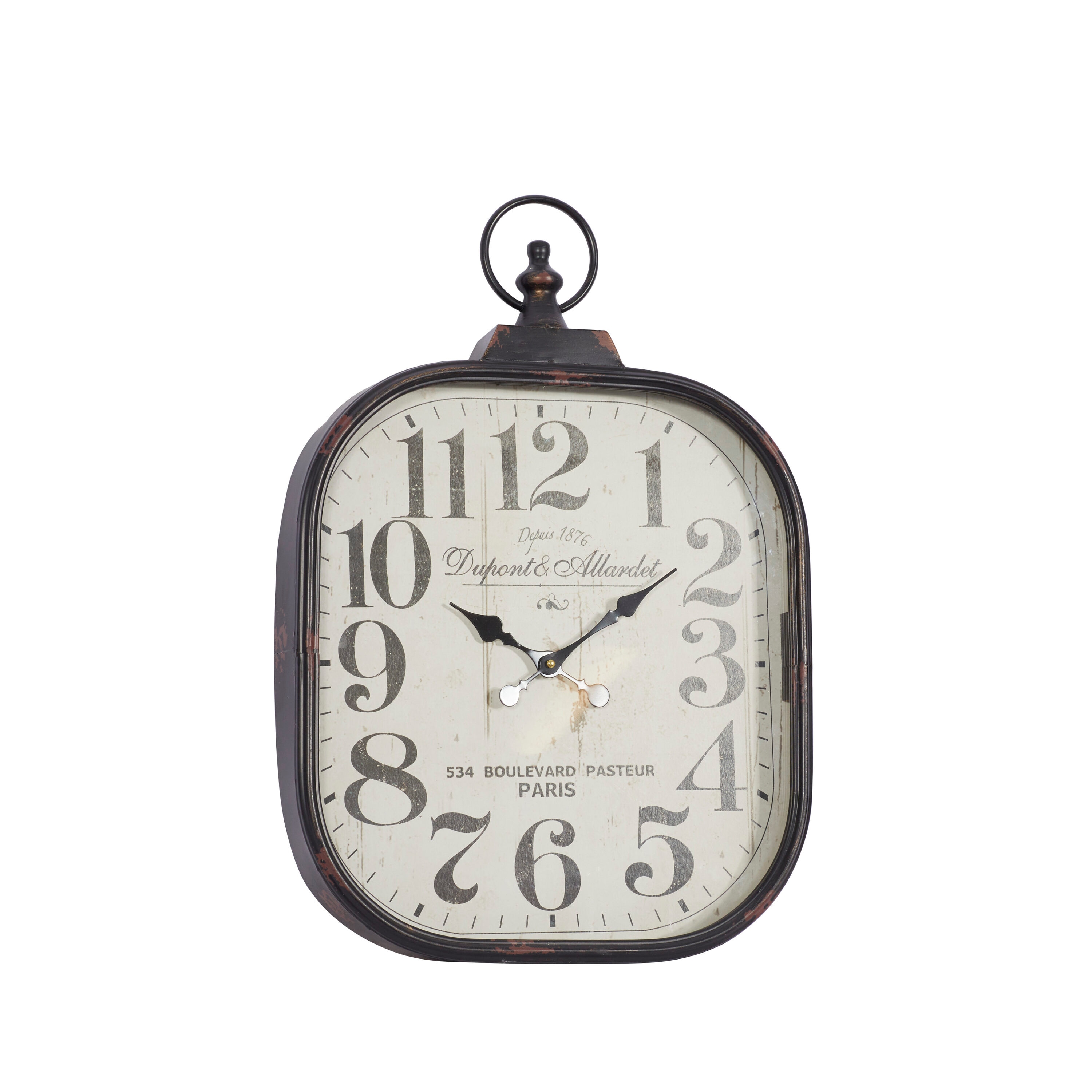Vintage Black Metal Distressed Pocket Watch Style Wall Clock