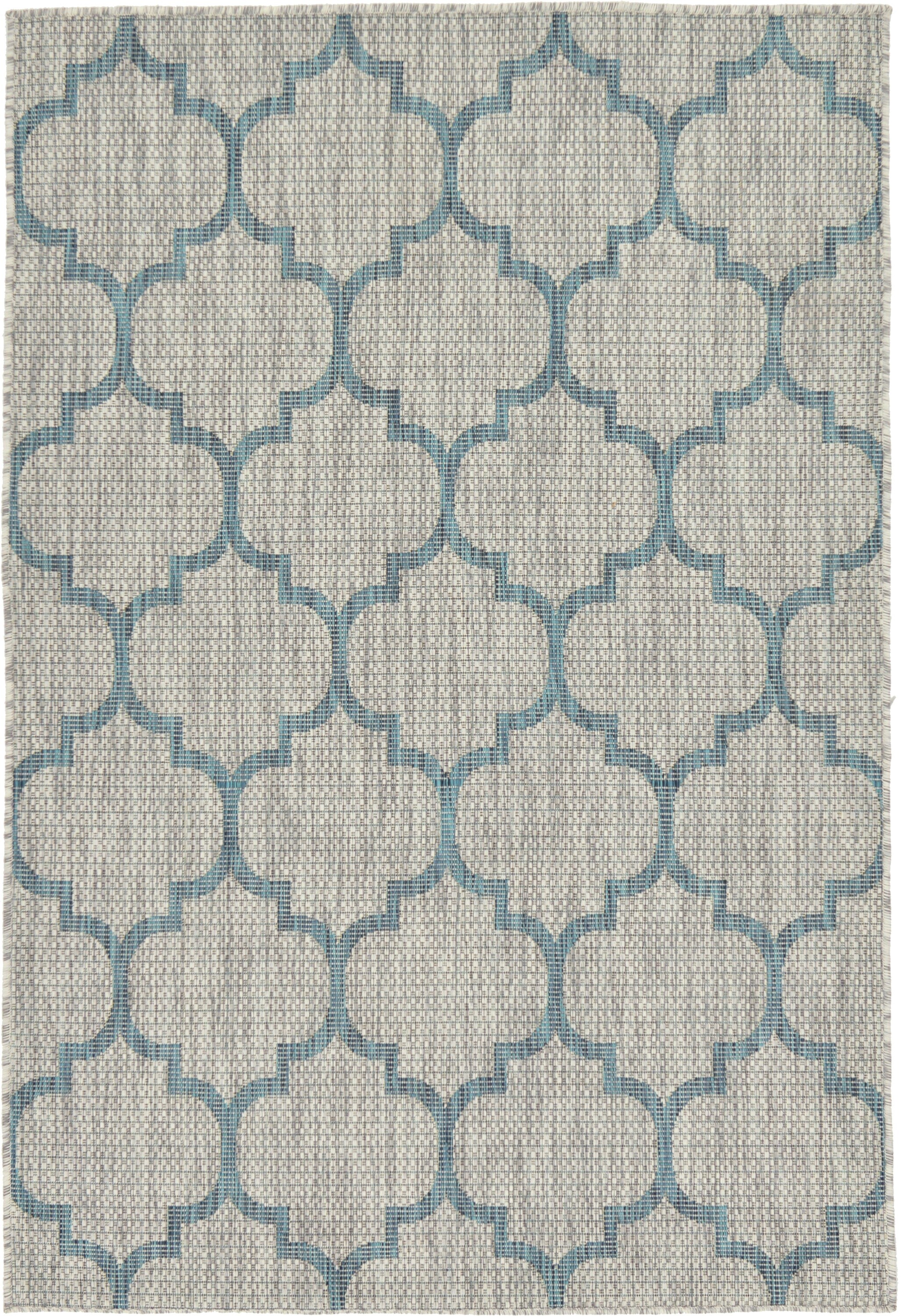 Gray and Blue Synthetic Outdoor Trellis Rug, 4' x 6'