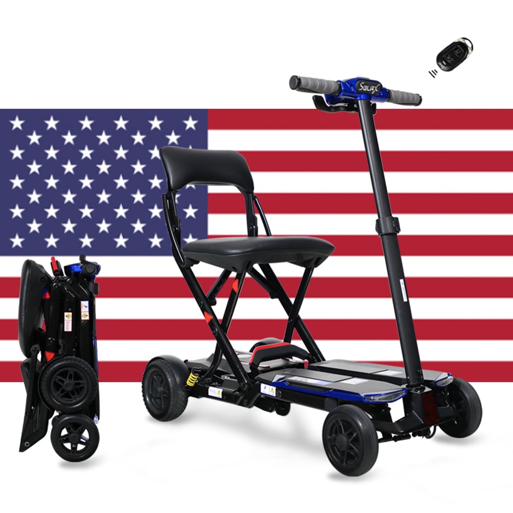 Flynama L-P220473 4-wheel Remote Folding Mobility Scooter- Nfc Electric Foldable Mobility Scooter with Suspenion Capacity- Blue