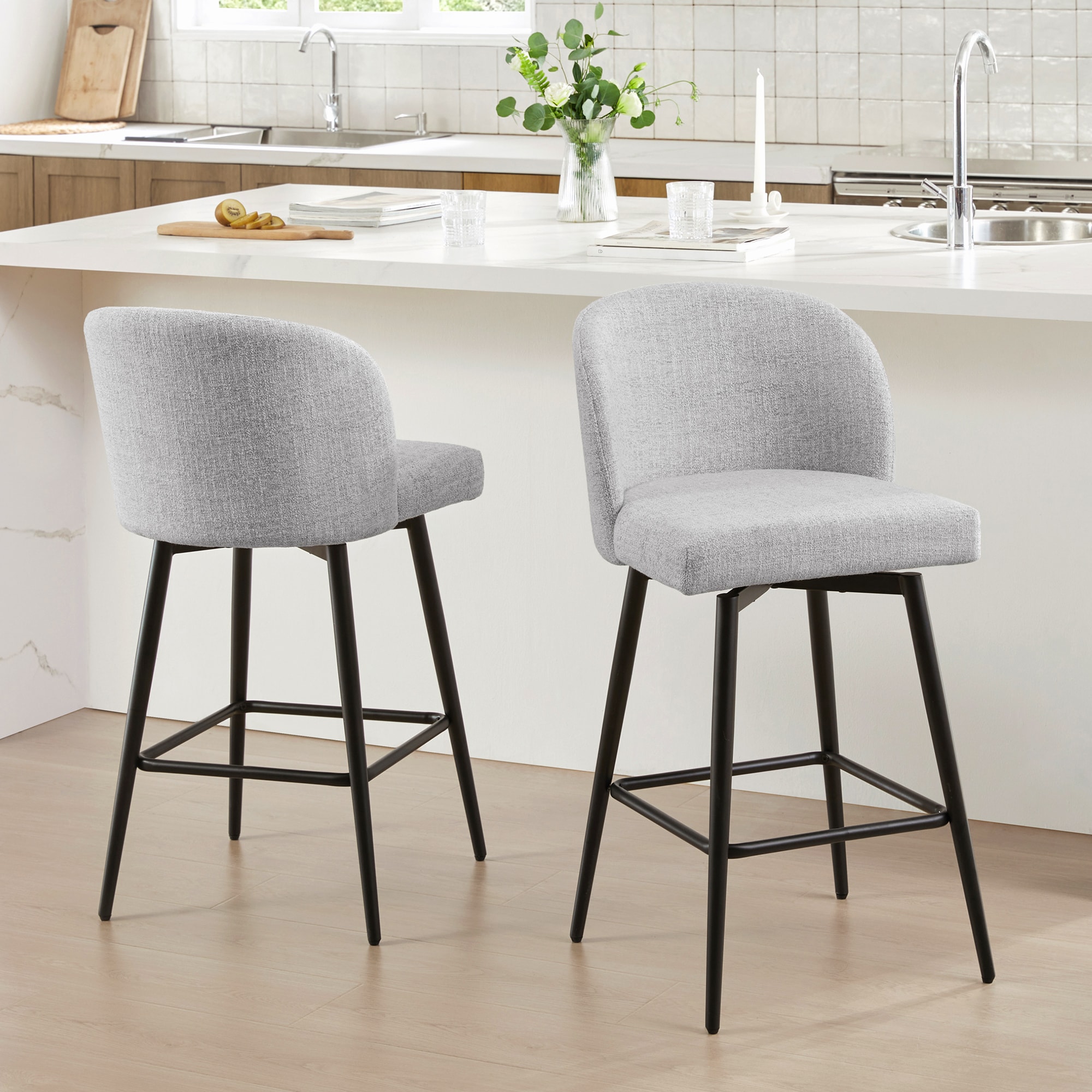 Circle 55 LWSY2001-A303-B 2 -Set White (Multi-Colored) 27-in H Counter height Bucket seat Upholstered Swivel Metal Bar Stool and Back