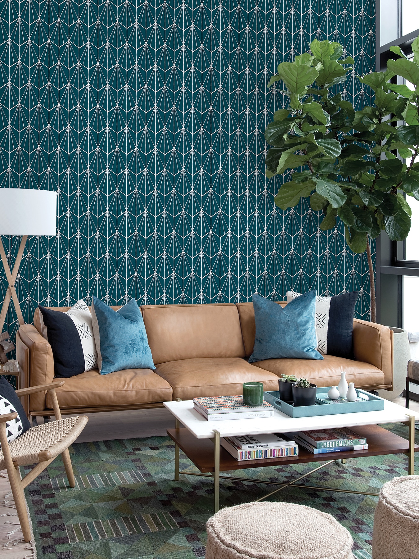 Indigo Geometric Self-Adhesive Peel and Stick Wallpaper