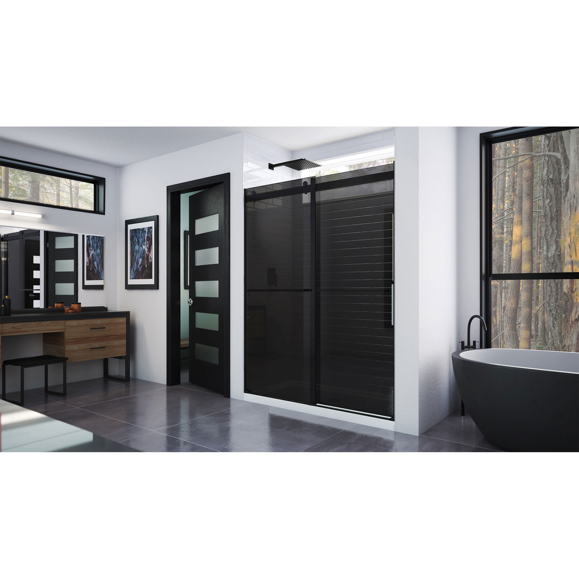 Essence 56-60" Frameless Matte Black Sliding Shower Door with Smoke Gray Glass