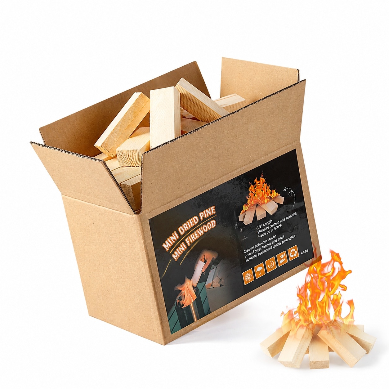 CYIKE Mini Fire Stick Wood with 12pcs Fire Starters 3.5 in Lengths Kiln ...